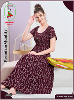 ALPINE Smocking Nighty | Beautiful Pleated Design | Side Pocket | Stylish Nighty for Trendy Women's | Your Perfect Nightwear Collection's (SAP)