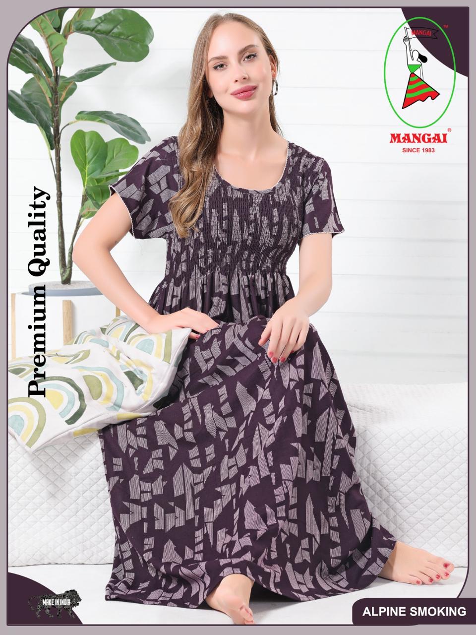New Arrivals ALPINE Smocking Nighty | Beautiful Pleated Design | Side Pocket | Stylish Nighty for Trendy Women's | Your Perfect Nightwear Collection's (ALS)