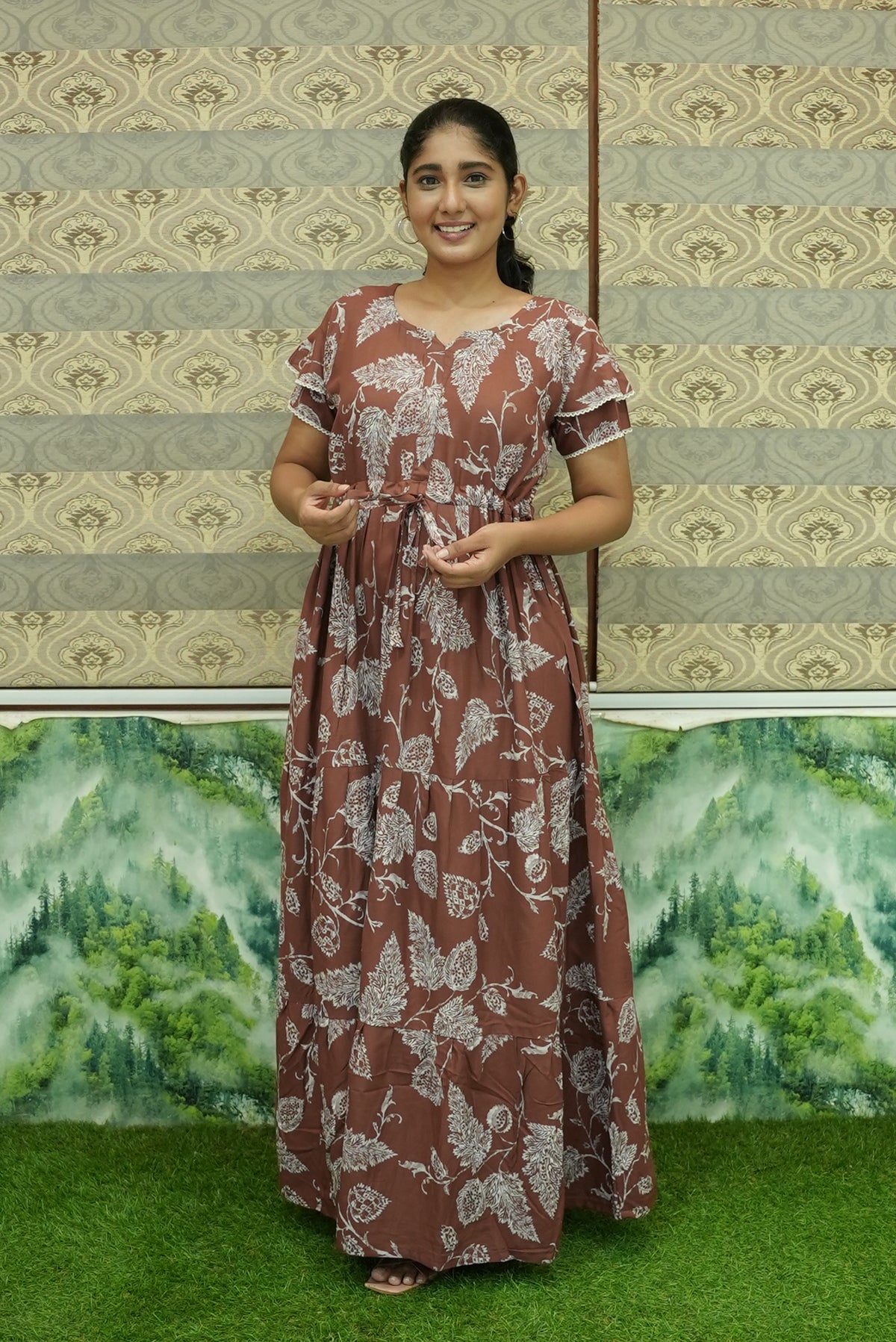 Stylish Arrivals Rayon Gathering Frock Model Night Gown's | Front Adjustable Gathering Style Rope Rope | Double Layer Sleeve | Trending Collection's for Stylish Women's (GFK)