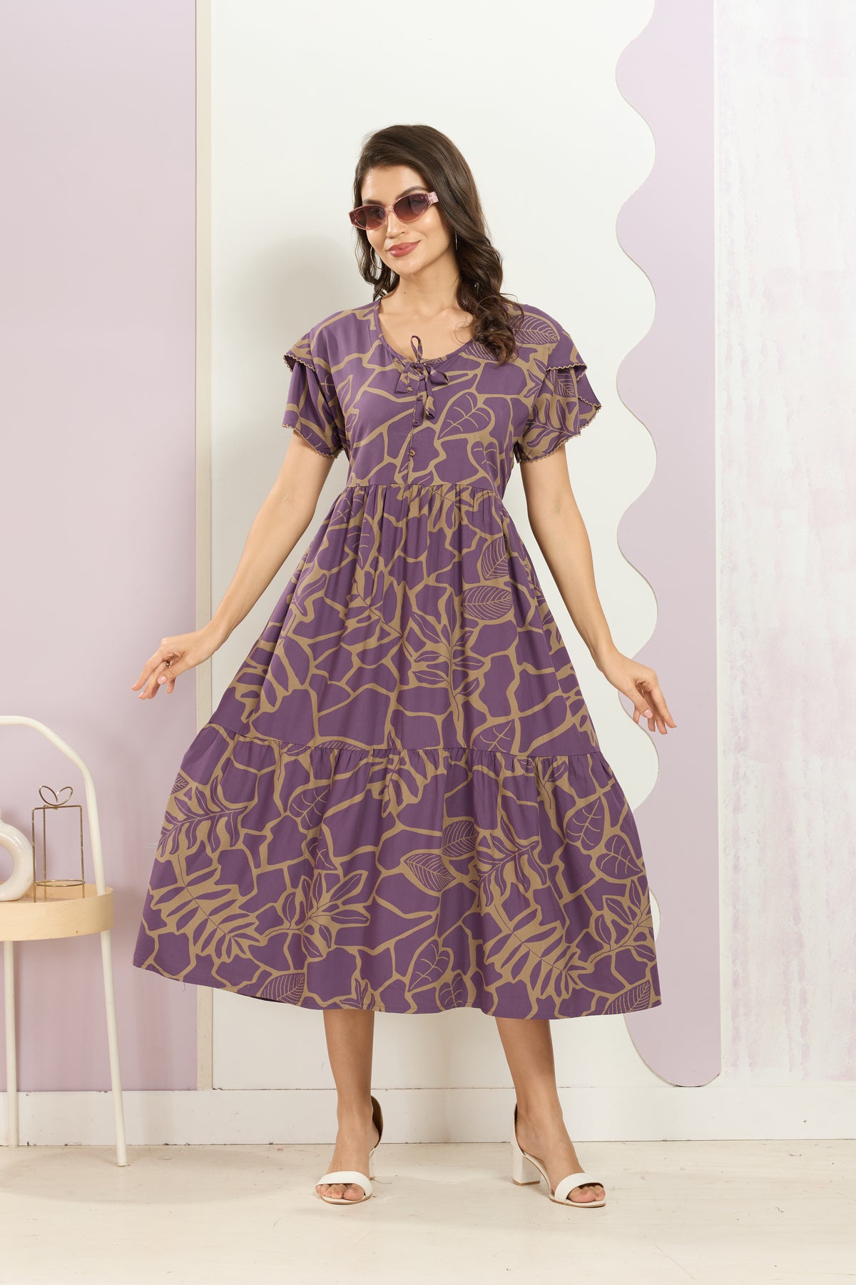 Rayon MAXI FROCK Model Nighties | Fancy Petal Sleeve | Fancy Neck & Side Pocket | Pleated Frock MAXI Style | Trendy Collection's for Stylish Women & Teenage Girl (FSF)