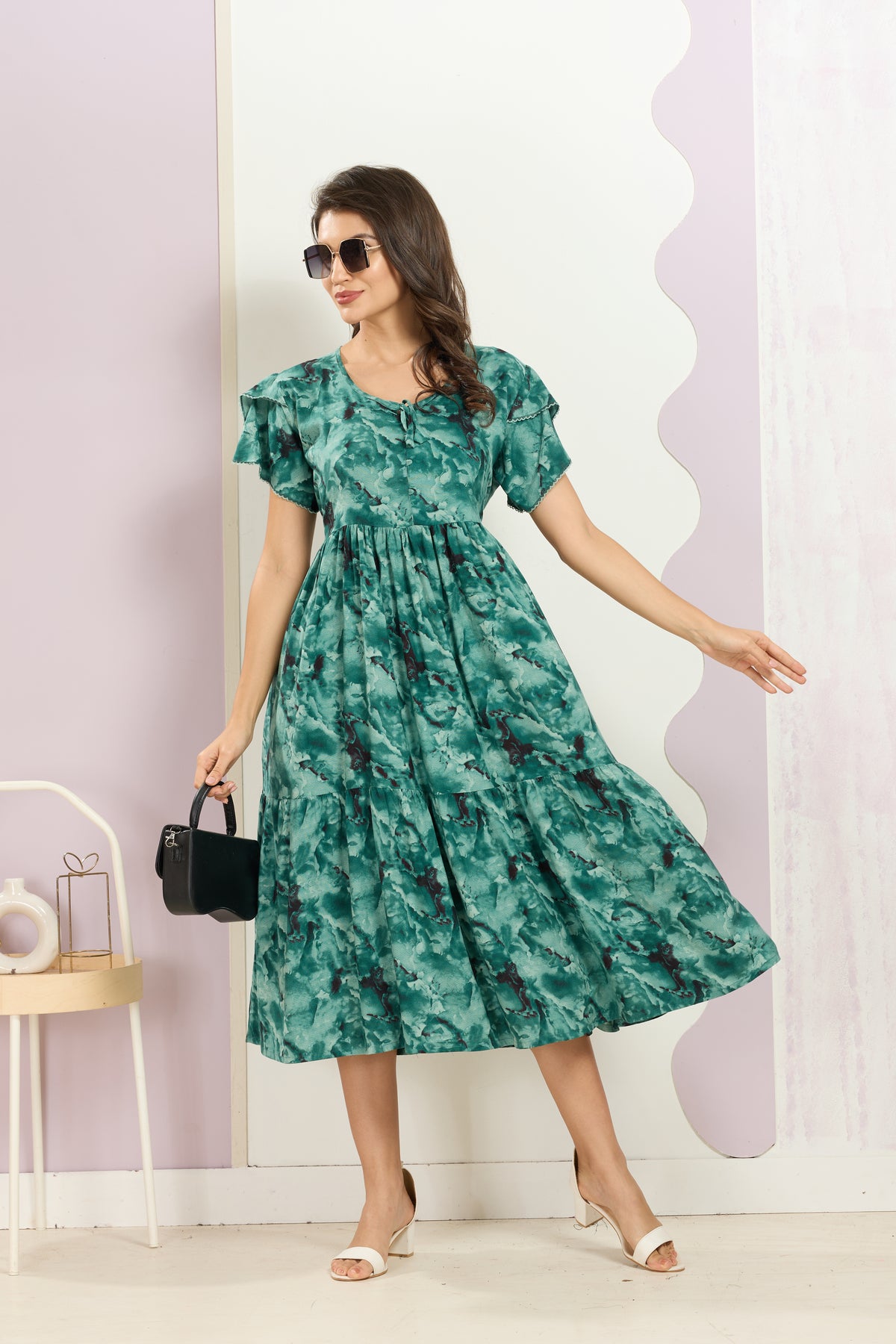 Rayon MAXI FROCK Model Nighties | Fancy Petal Sleeve | Fancy Neck & Side Pocket | Pleated Frock MAXI Style | Trendy Collection's for Stylish Women & Teenage Girl (FSF)