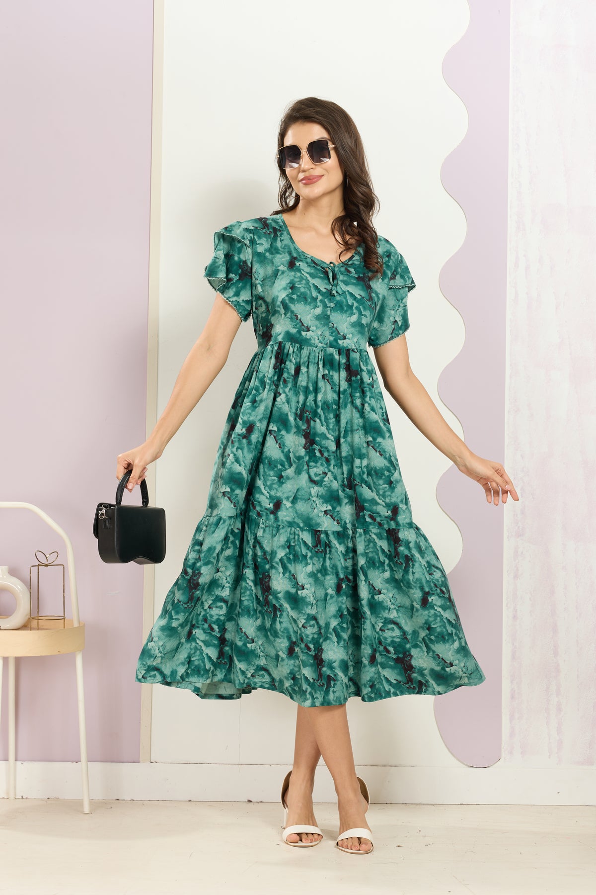 Rayon MAXI FROCK Model Nighties | Fancy Petal Sleeve | Fancy Neck & Side Pocket | Pleated Frock MAXI Style | Trendy Collection's for Stylish Women & Teenage Girl (FSF)