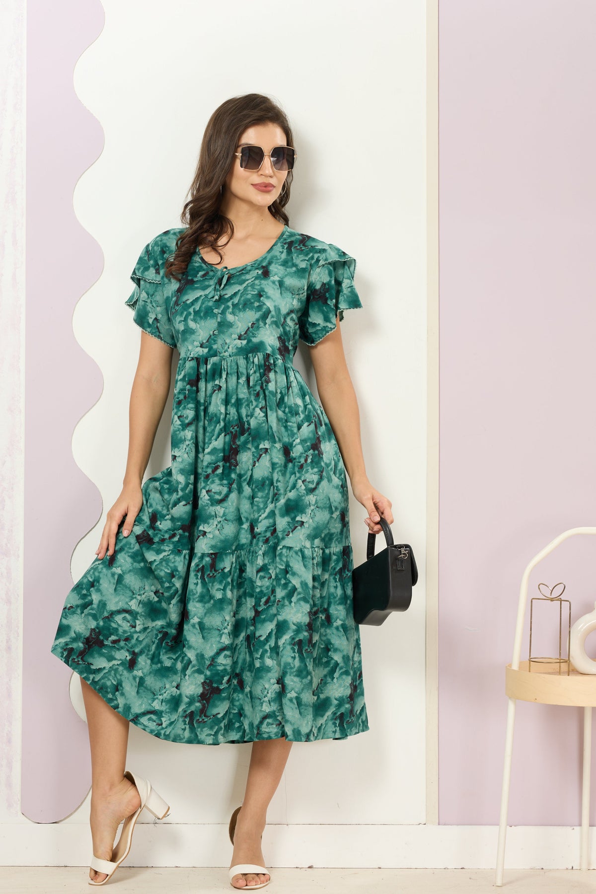 Rayon MAXI FROCK Model Nighties | Fancy Petal Sleeve | Fancy Neck & Side Pocket | Pleated Frock MAXI Style | Trendy Collection's for Stylish Women & Teenage Girl (FSF)