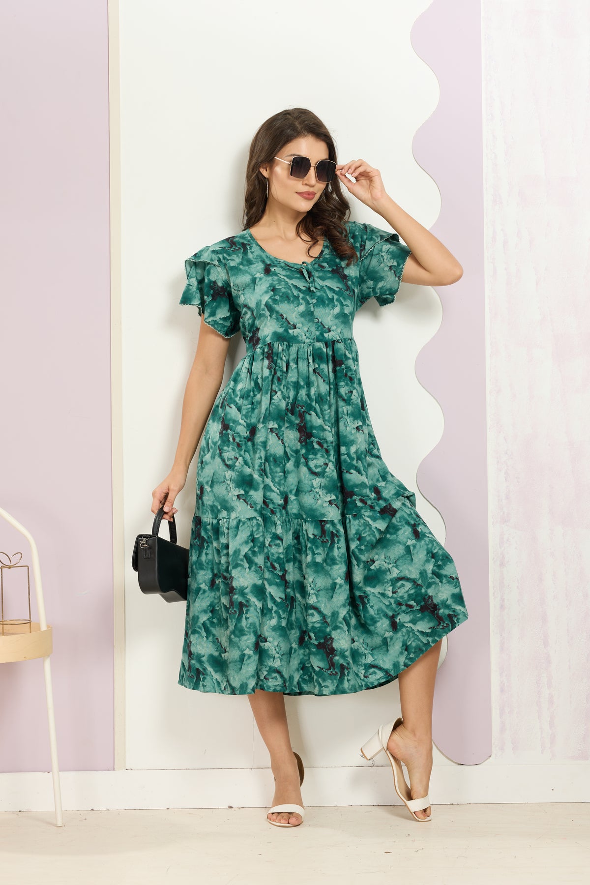 Rayon MAXI FROCK Model Nighties | Fancy Petal Sleeve | Fancy Neck & Side Pocket | Pleated Frock MAXI Style | Trendy Collection's for Stylish Women & Teenage Girl (FSF)