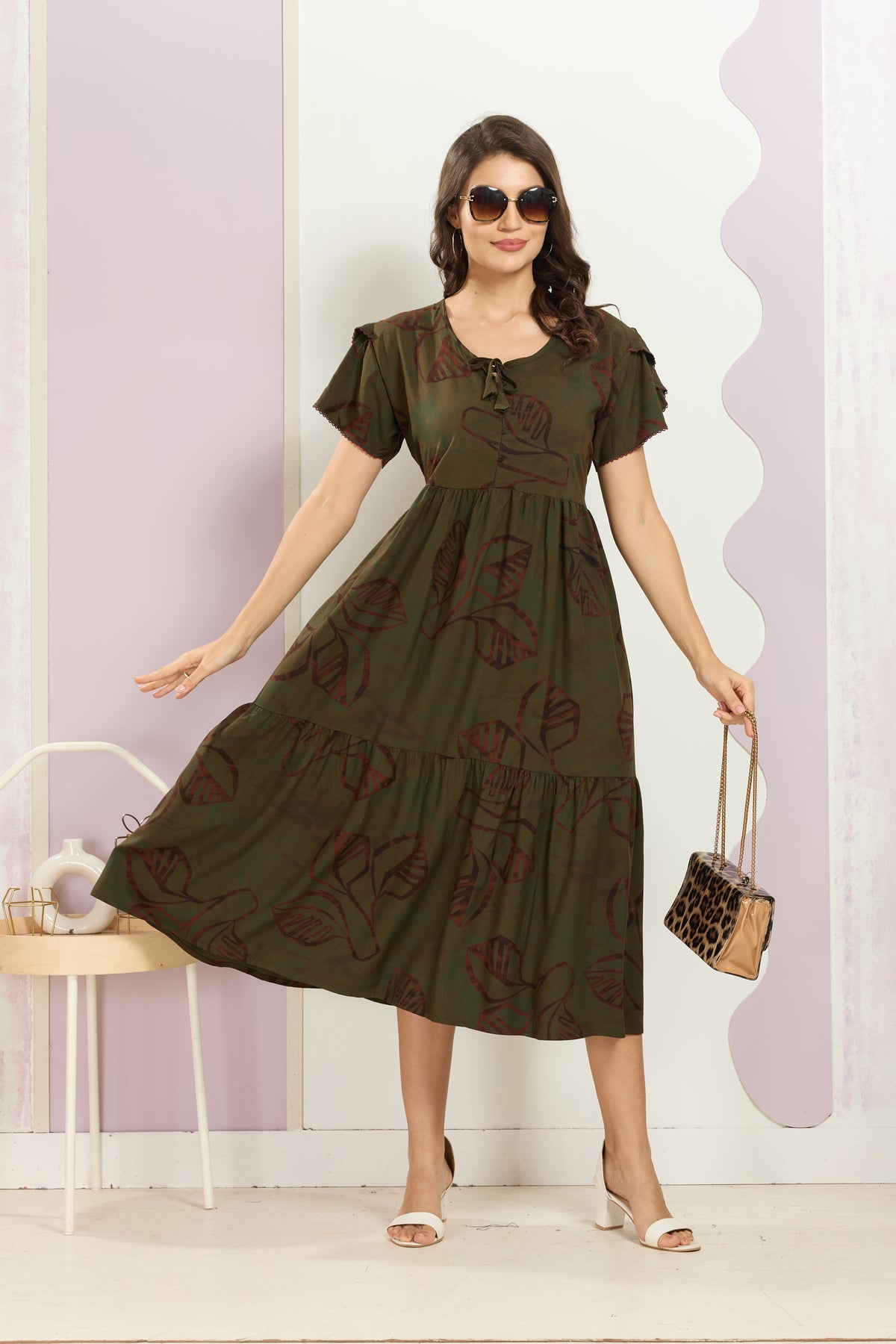 Rayon MAXI FROCK Model Nighties | Fancy Petal Sleeve | Fancy Neck & Side Pocket | Pleated Frock MAXI Style | Trendy Collection's for Stylish Women & Teenage Girl (FSF)