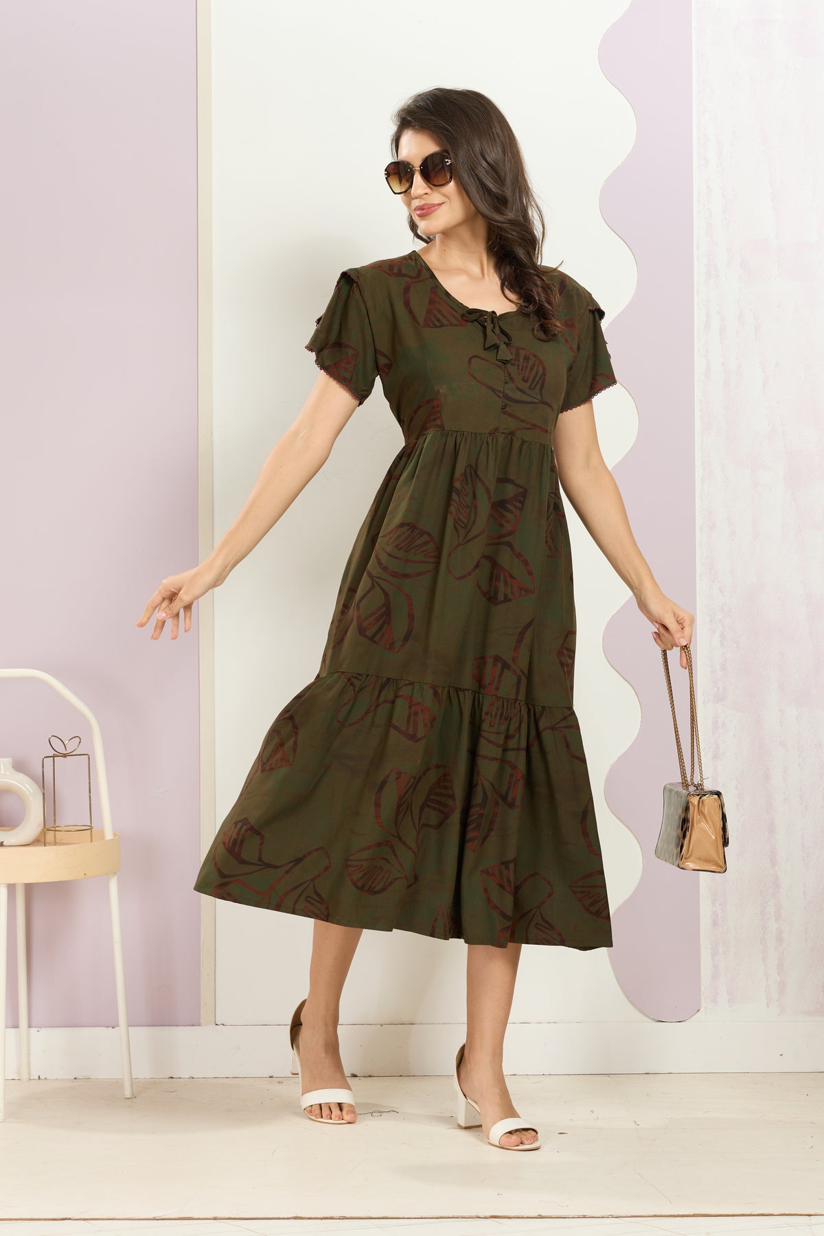 Rayon MAXI FROCK Model Nighties | Fancy Petal Sleeve | Fancy Neck & Side Pocket | Pleated Frock MAXI Style | Trendy Collection's for Stylish Women & Teenage Girl (FSF)