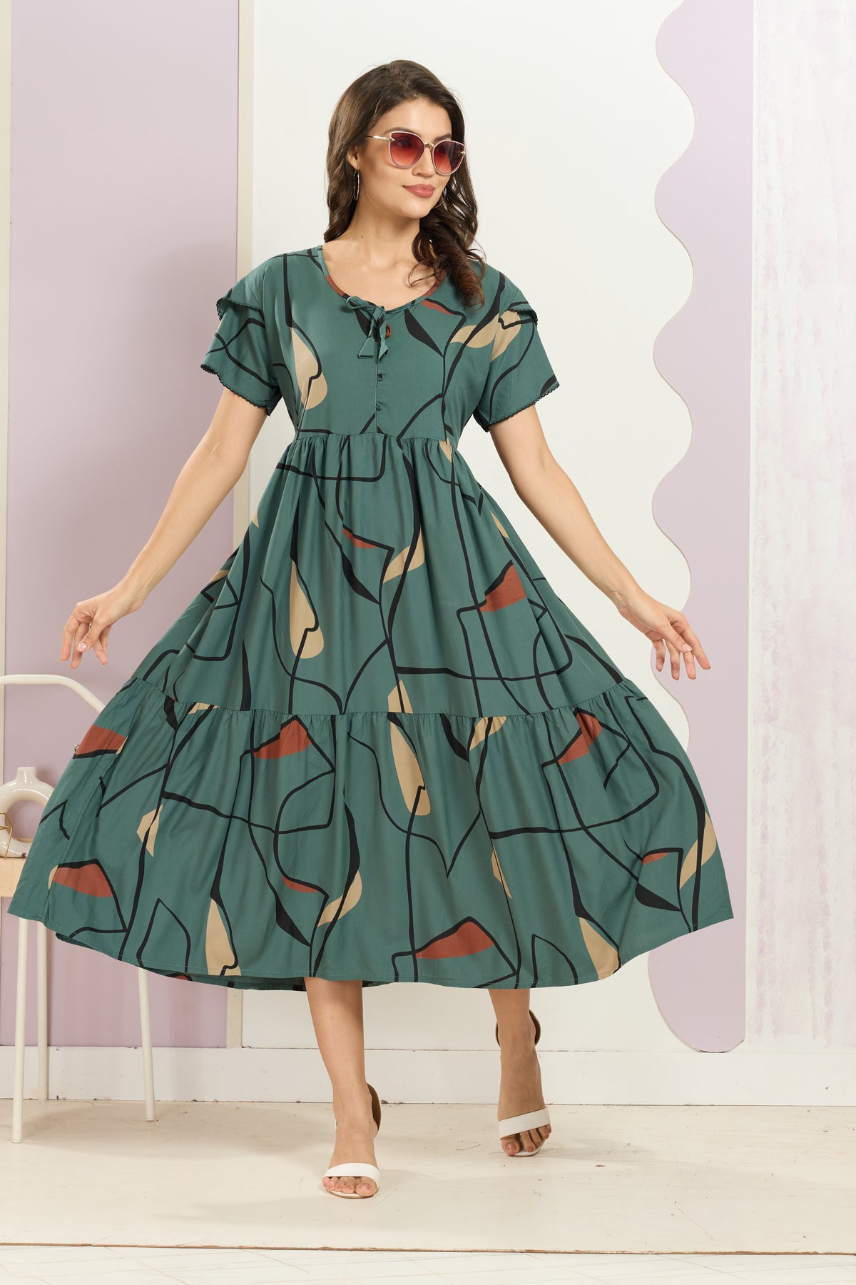 Rayon MAXI FROCK Model Nighties | Fancy Petal Sleeve | Fancy Neck & Side Pocket | Pleated Frock MAXI Style | Trendy Collection's for Stylish Women & Teenage Girl (FSF)