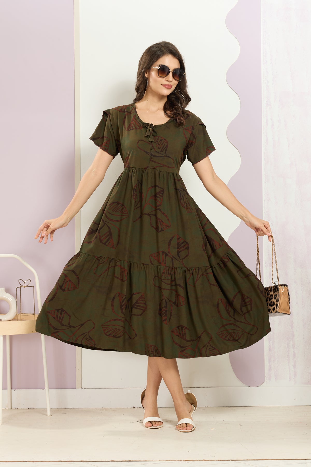 Rayon MAXI FROCK Model Nighties | Fancy Petal Sleeve | Fancy Neck & Side Pocket | Pleated Frock MAXI Style | Trendy Collection's for Stylish Women & Teenage Girl (FSF)