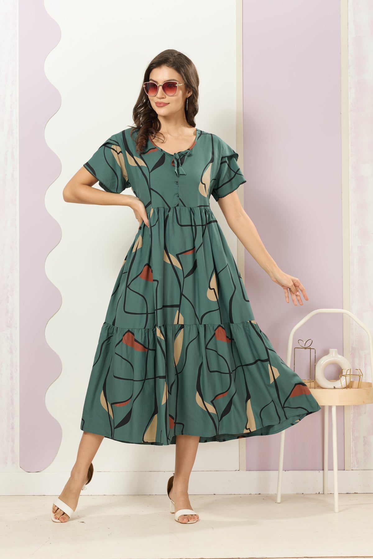 Rayon MAXI FROCK Model Nighties | Fancy Petal Sleeve | Fancy Neck & Side Pocket | Pleated Frock MAXI Style | Trendy Collection's for Stylish Women & Teenage Girl (FSF)