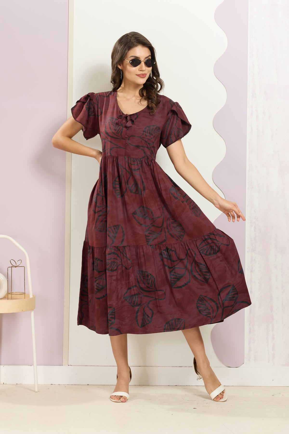 Rayon MAXI FROCK Model Nighties | Fancy Petal Sleeve | Fancy Neck & Side Pocket | Pleated Frock MAXI Style | Trendy Collection's for Stylish Women & Teenage Girl (FSF)