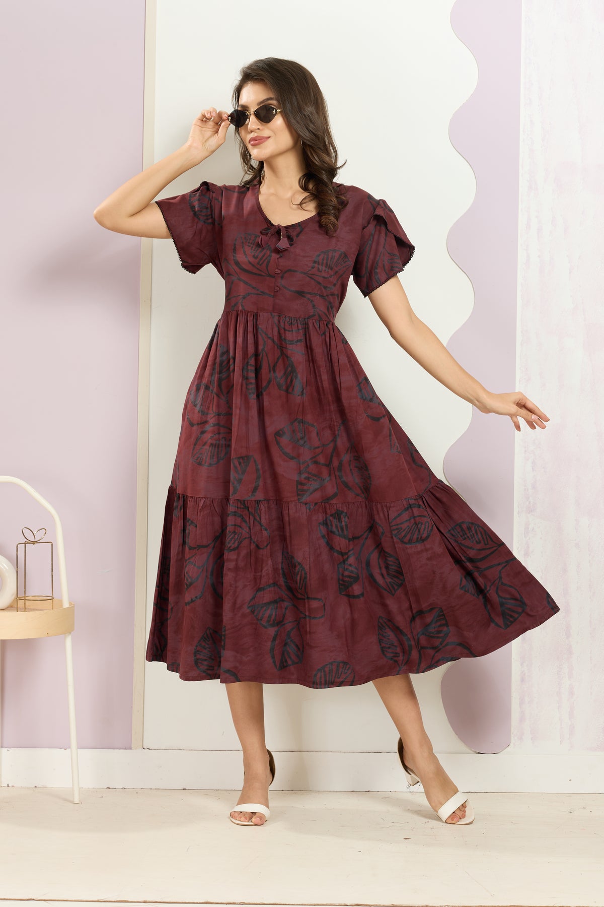 Rayon MAXI FROCK Model Nighties | Fancy Petal Sleeve | Fancy Neck & Side Pocket | Pleated Frock MAXI Style | Trendy Collection's for Stylish Women & Teenage Girl (FSF)