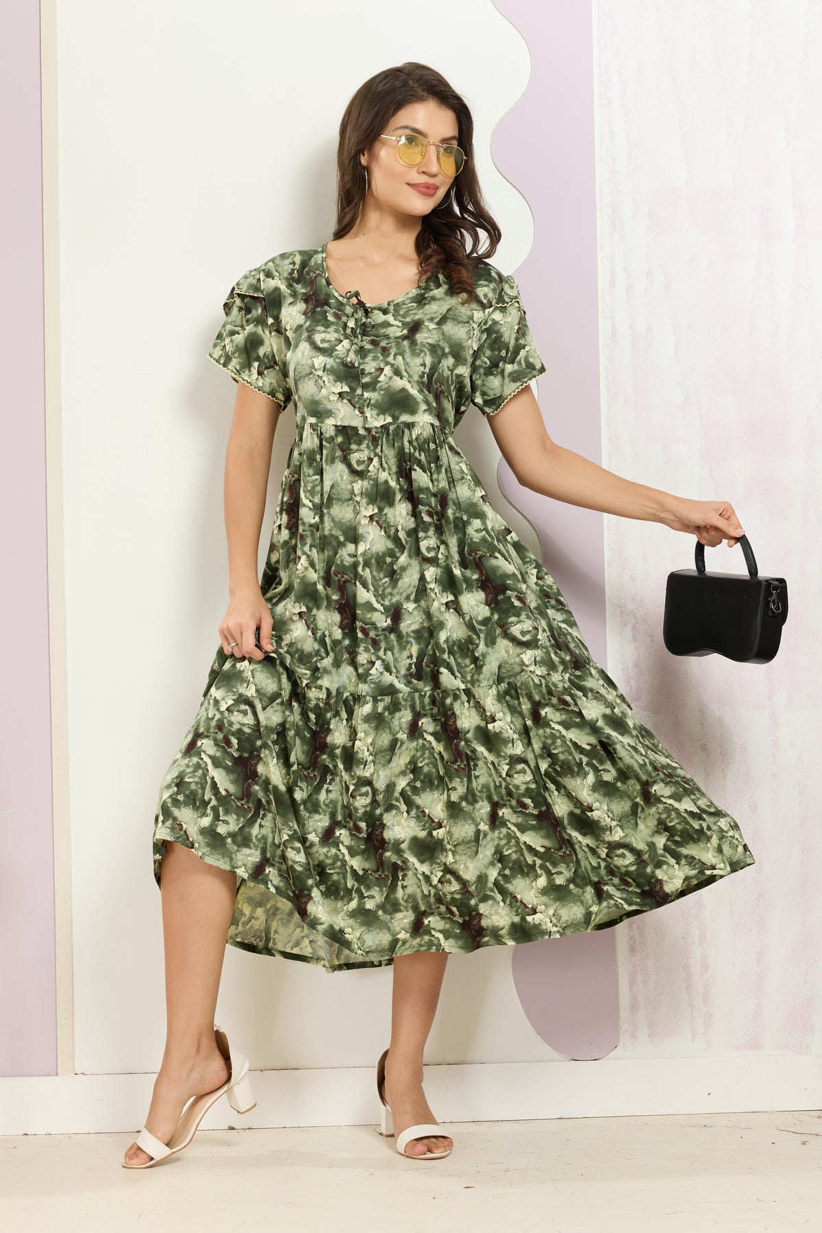 Rayon MAXI FROCK Model Nighties | Fancy Petal Sleeve | Fancy Neck & Side Pocket | Pleated Frock MAXI Style | Trendy Collection's for Stylish Women & Teenage Girl (FSF)