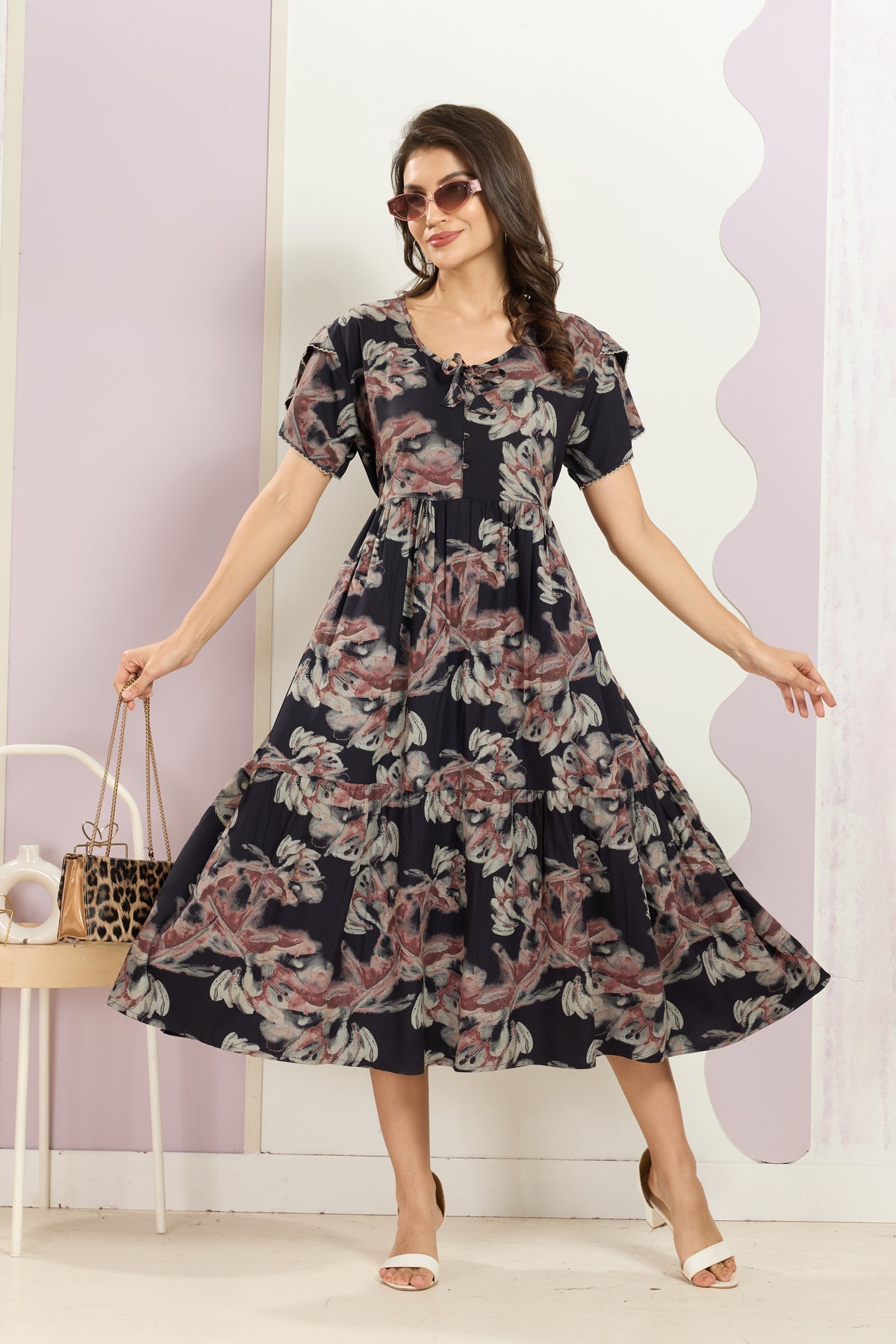 Rayon MAXI FROCK Model Nighties | Fancy Petal Sleeve | Fancy Neck & Side Pocket | Pleated Frock MAXI Style | Trendy Collection's for Stylish Women & Teenage Girl (FSF)