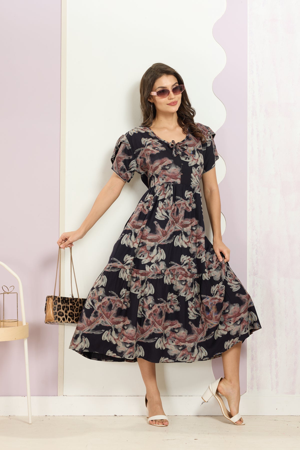 Rayon MAXI FROCK Model Nighties | Fancy Petal Sleeve | Fancy Neck & Side Pocket | Pleated Frock MAXI Style | Trendy Collection's for Stylish Women & Teenage Girl (FSF)