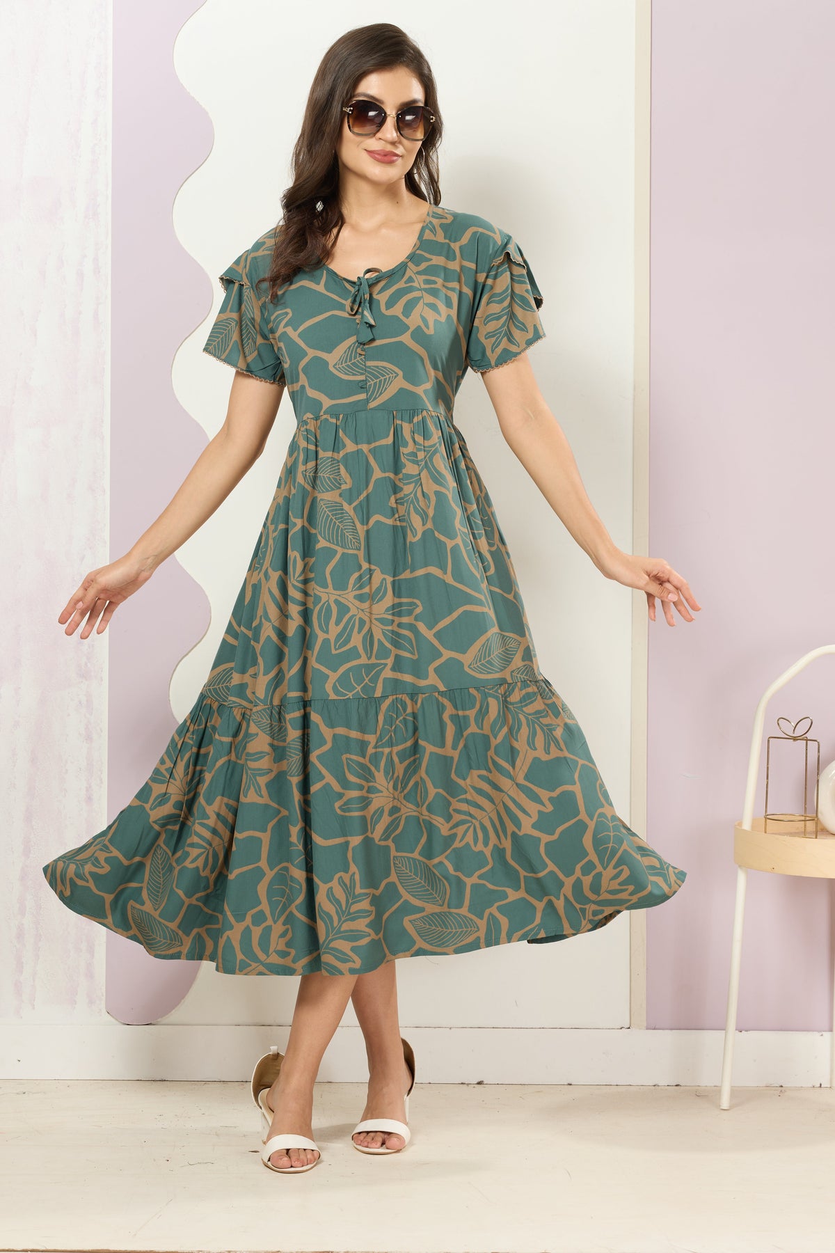 Rayon MAXI FROCK Model Nighties | Fancy Petal Sleeve | Fancy Neck & Side Pocket | Pleated Frock MAXI Style | Trendy Collection's for Stylish Women & Teenage Girl (FSF)