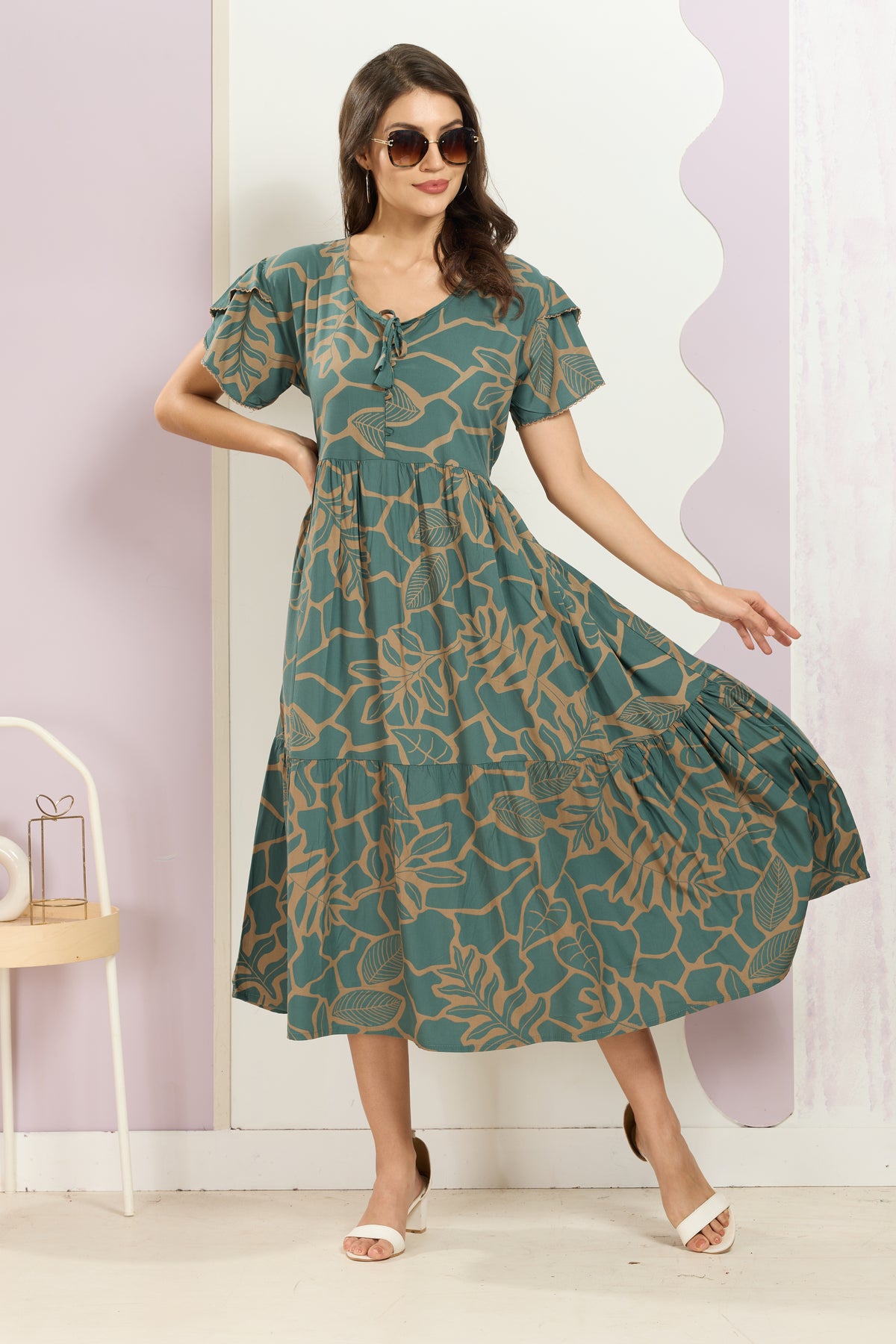 Rayon MAXI FROCK Model Nighties | Fancy Petal Sleeve | Fancy Neck & Side Pocket | Pleated Frock MAXI Style | Trendy Collection's for Stylish Women & Teenage Girl (FSF)