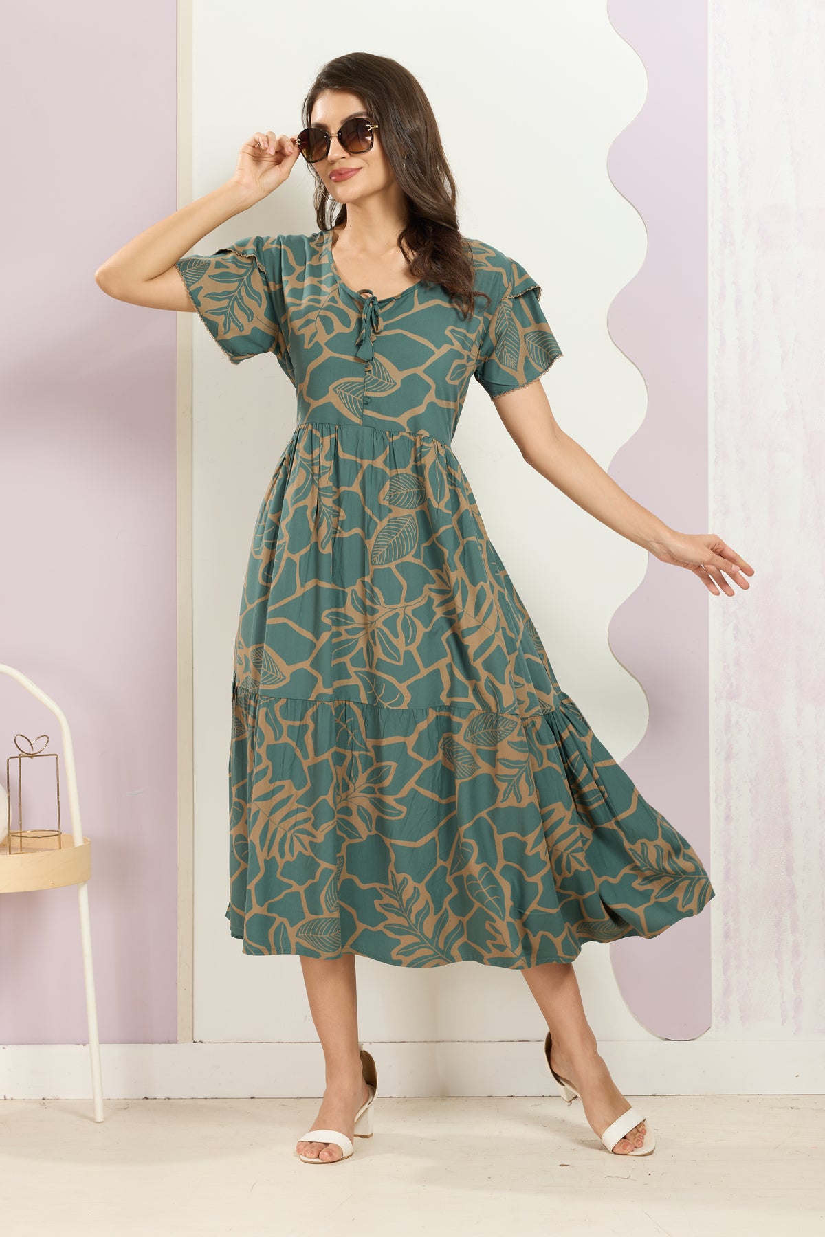 Rayon MAXI FROCK Model Nighties | Fancy Petal Sleeve | Fancy Neck & Side Pocket | Pleated Frock MAXI Style | Trendy Collection's for Stylish Women & Teenage Girl (FSF)