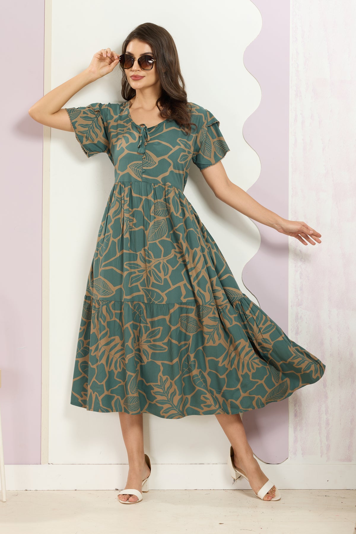 Rayon MAXI FROCK Model Nighties | Fancy Petal Sleeve | Fancy Neck & Side Pocket | Pleated Frock MAXI Style | Trendy Collection's for Stylish Women & Teenage Girl (FSF)