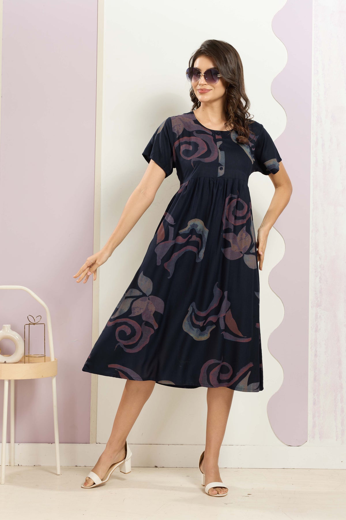 Rayon MAXI FROCK Model Nighties | Round Neck & Side Pocket | Pleated Frock MAXI Style | Trendy Collection's for Stylish Women & Teenage Girl (FRH)