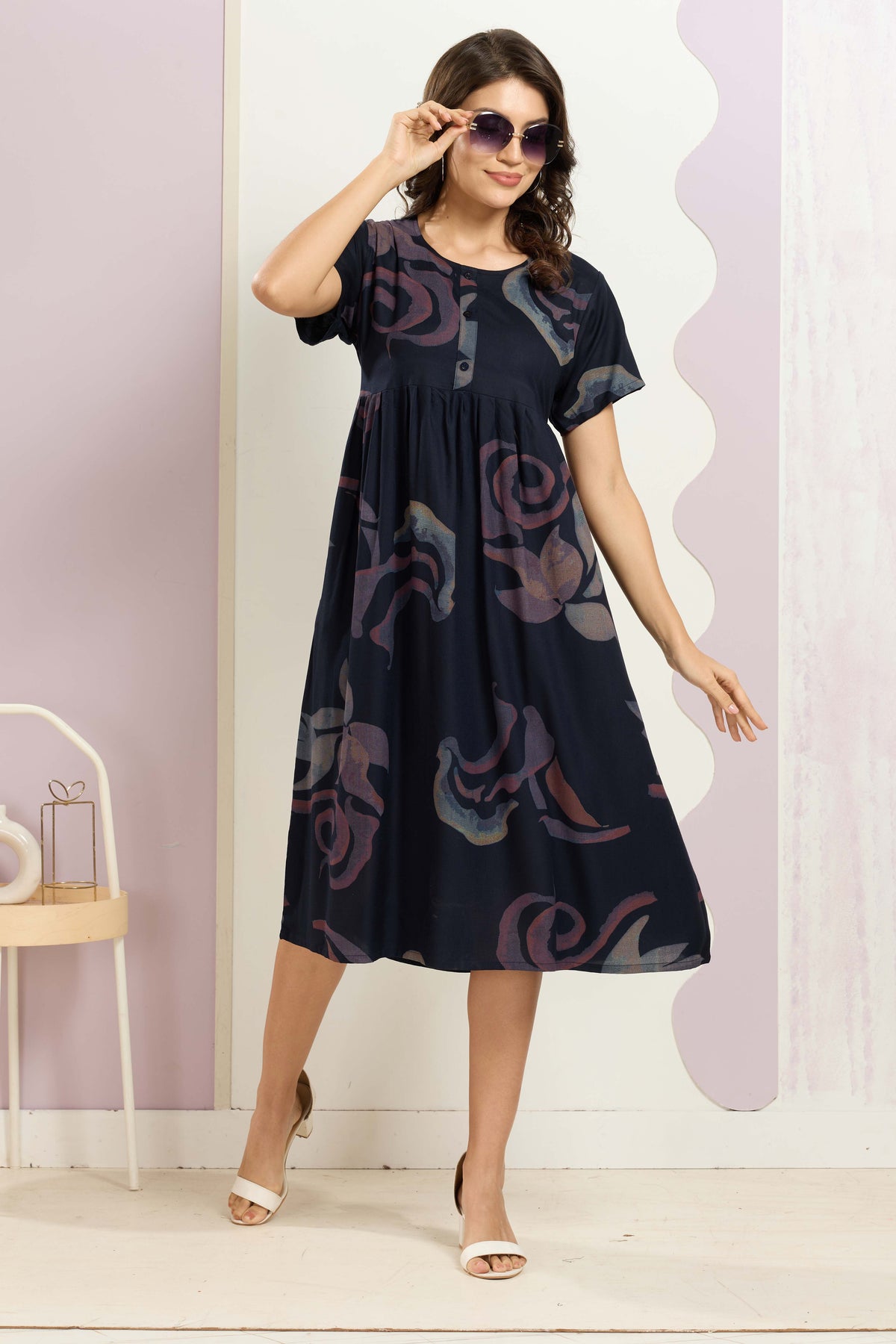 Rayon MAXI FROCK Model Nighties | Round Neck & Side Pocket | Pleated Frock MAXI Style | Trendy Collection's for Stylish Women & Teenage Girl (FRH)