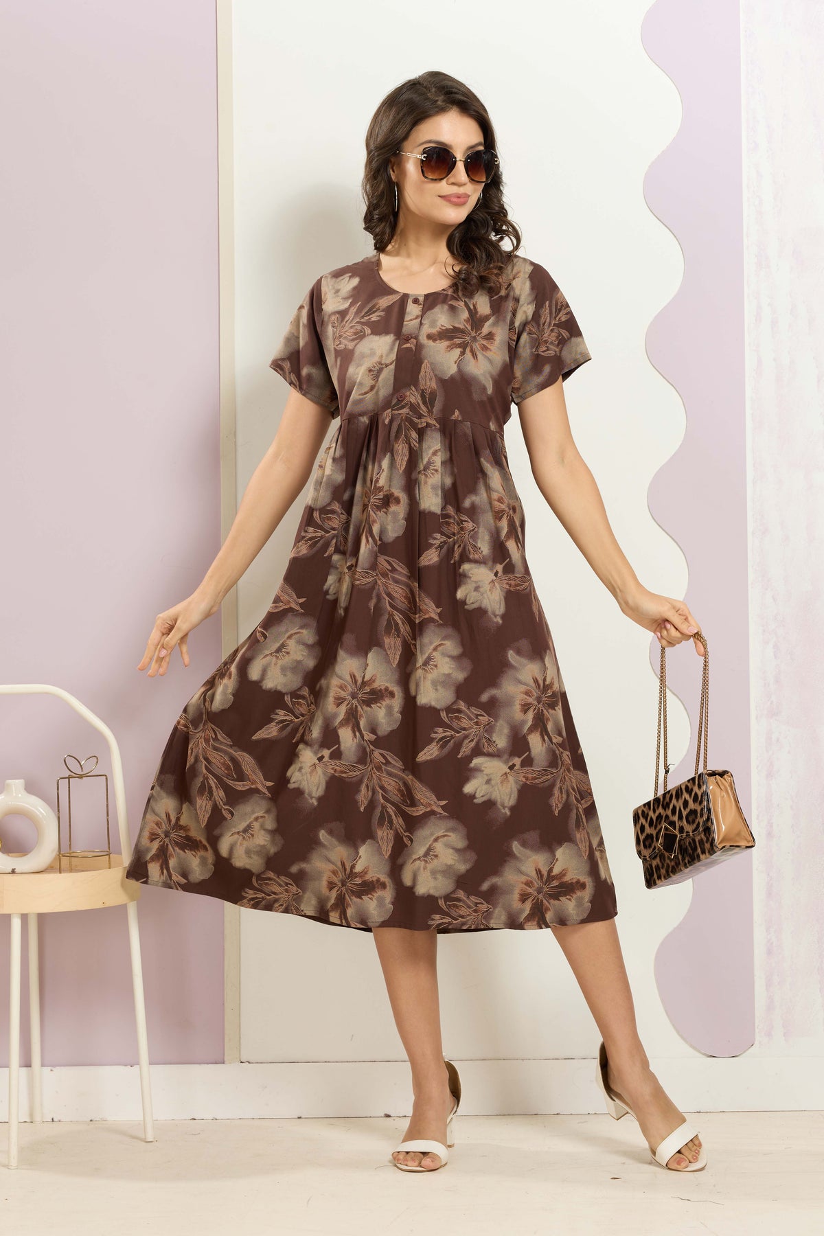 Rayon MAXI FROCK Model Nighties | Round Neck & Side Pocket | Pleated Frock MAXI Style | Trendy Collection's for Stylish Women & Teenage Girl (FRH)