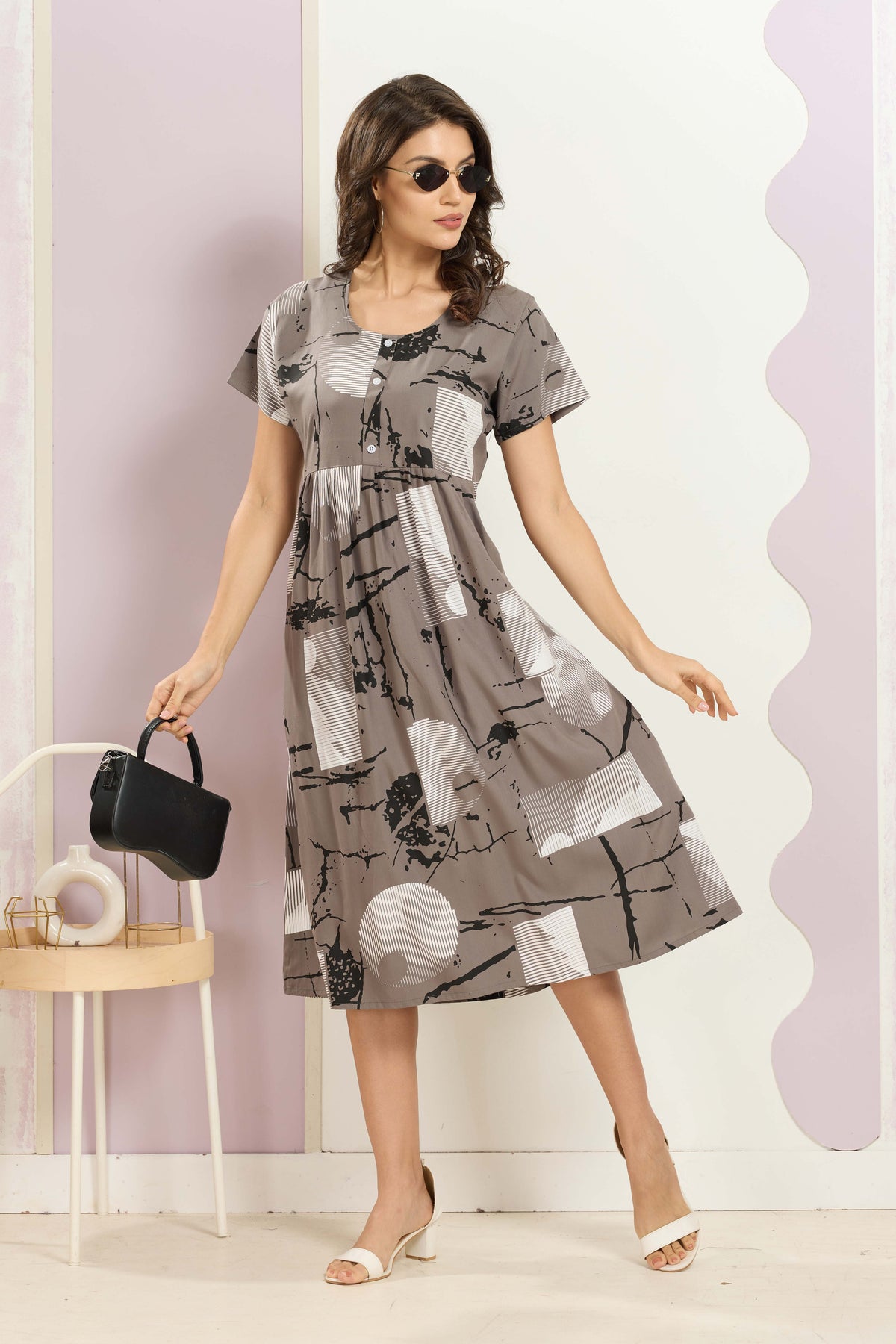 Rayon MAXI FROCK Model Nighties | Round Neck & Side Pocket | Pleated Frock MAXI Style | Trendy Collection's for Stylish Women & Teenage Girl (FRH)