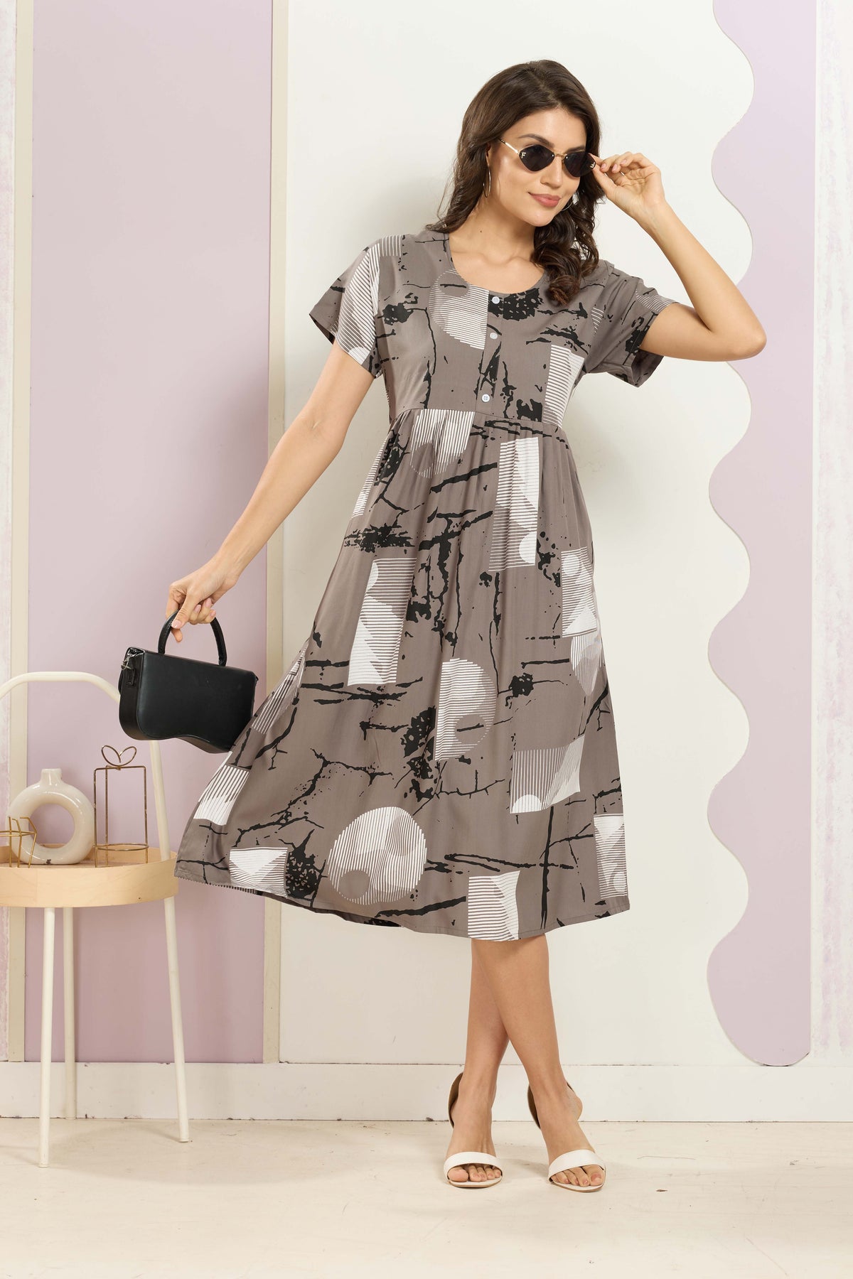 Rayon MAXI FROCK Model Nighties | Round Neck & Side Pocket | Pleated Frock MAXI Style | Trendy Collection's for Stylish Women & Teenage Girl (FRH)