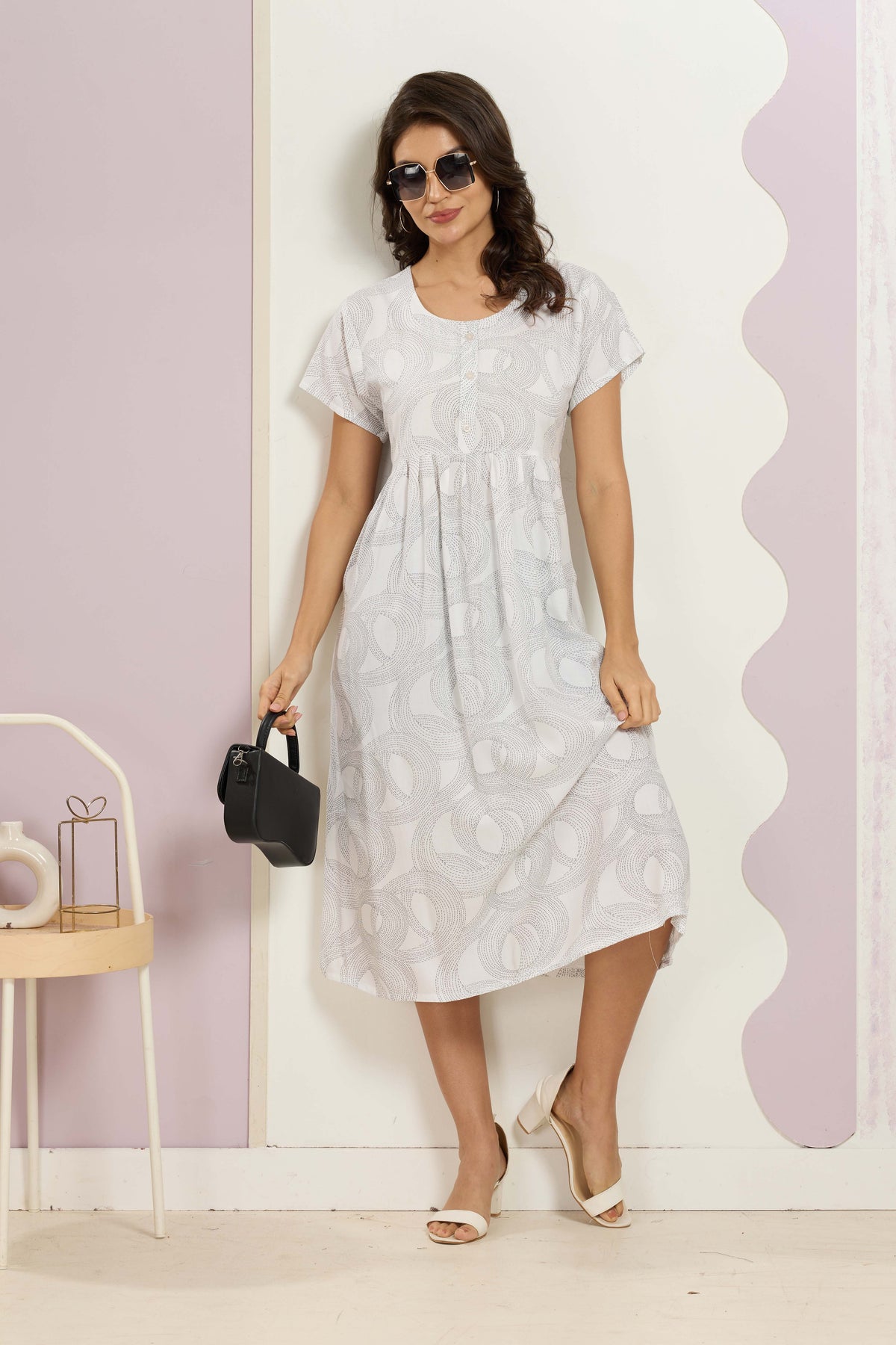 Rayon MAXI FROCK Model Nighties | Round Neck & Side Pocket | Pleated Frock MAXI Style | Trendy Collection's for Stylish Women & Teenage Girl (FRH)