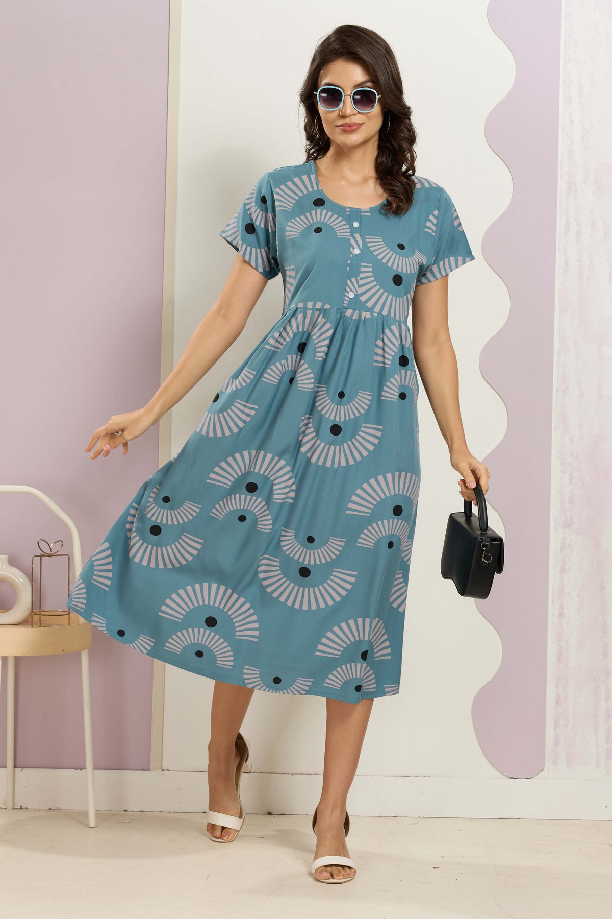Rayon MAXI FROCK Model Nighties | Round Neck & Side Pocket | Pleated Frock MAXI Style | Trendy Collection's for Stylish Women & Teenage Girl (FRH)