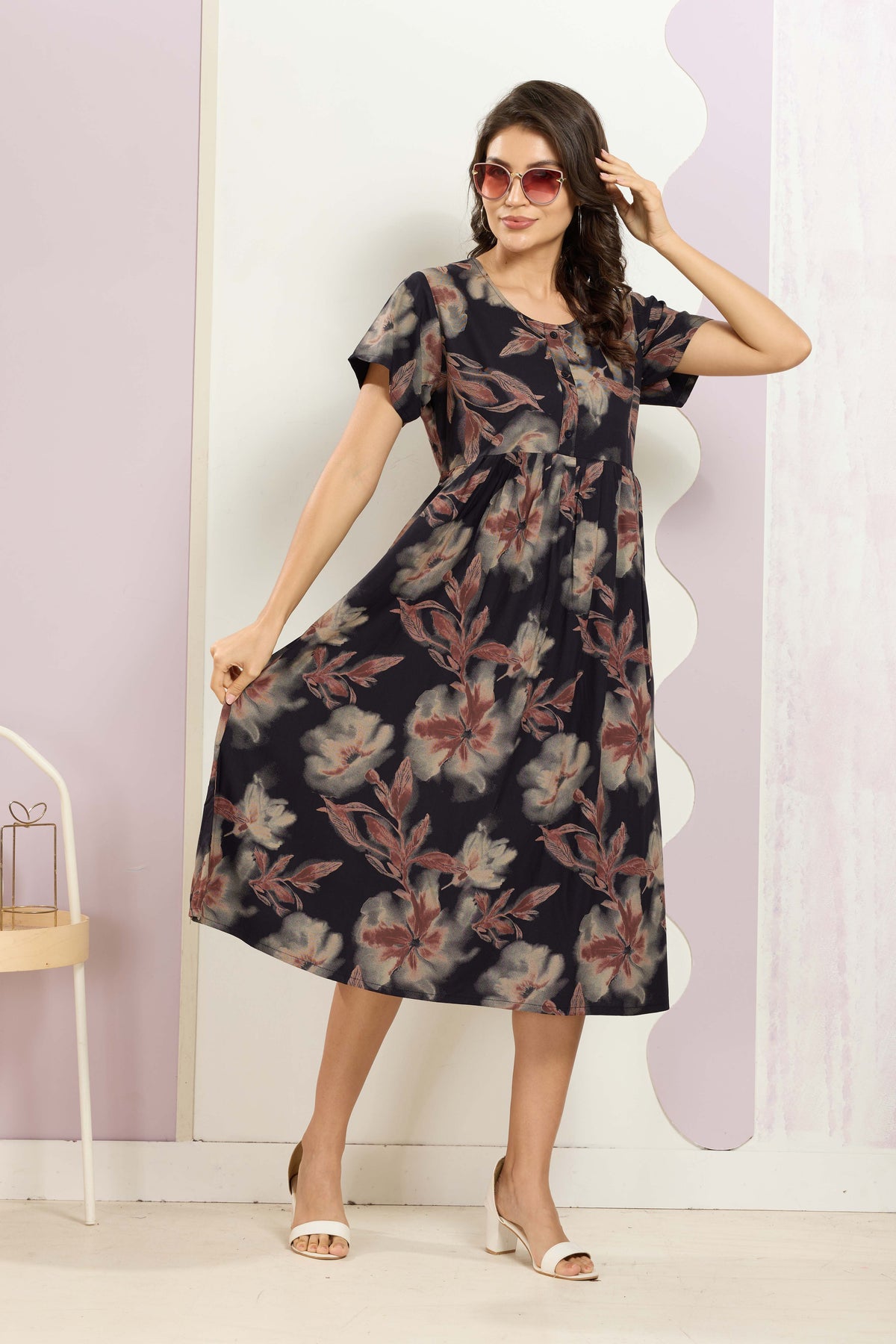 Rayon MAXI FROCK Model Nighties | Round Neck & Side Pocket | Pleated Frock MAXI Style | Trendy Collection's for Stylish Women & Teenage Girl (FRH)