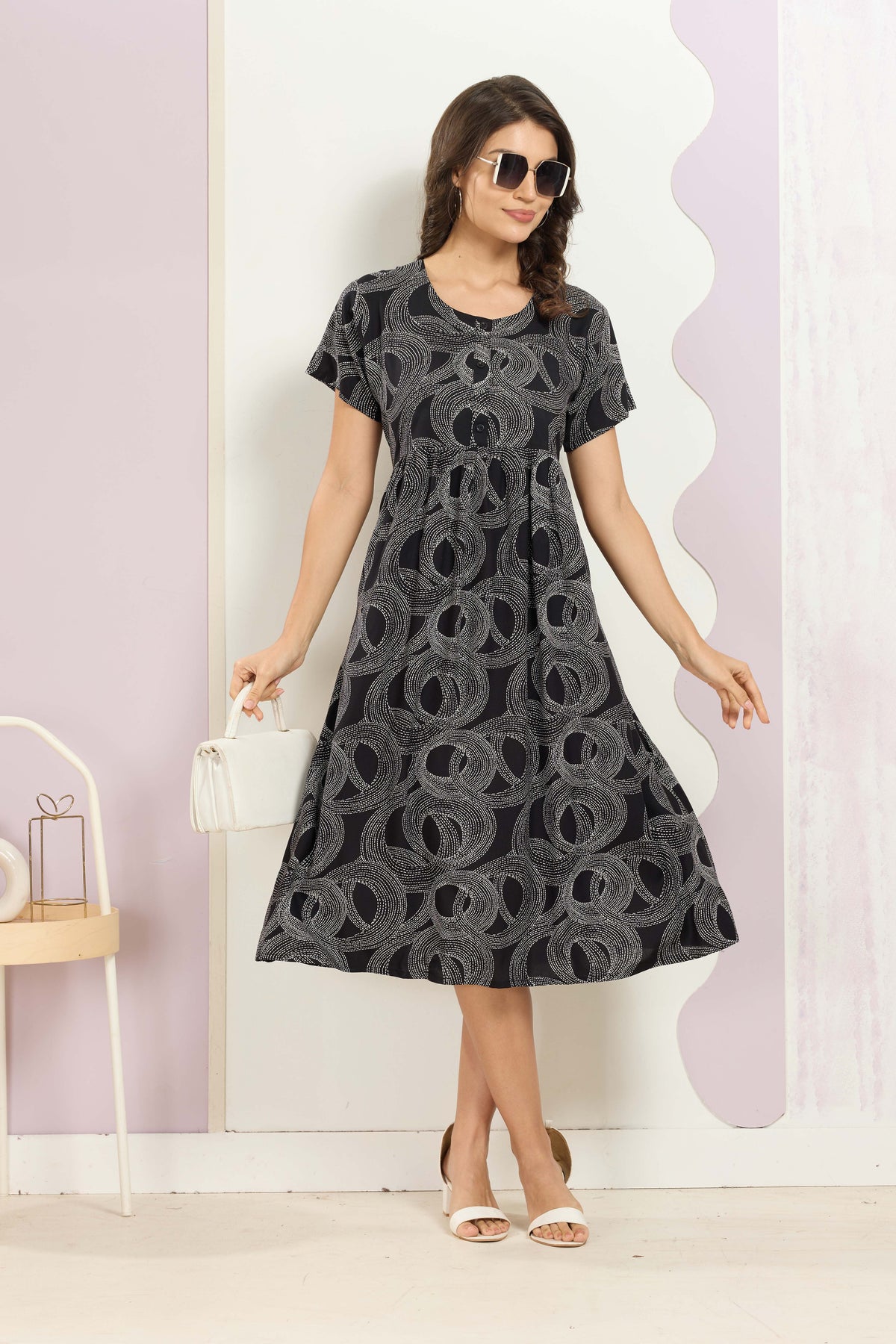 Rayon MAXI FROCK Model Nighties | Round Neck & Side Pocket | Pleated Frock MAXI Style | Trendy Collection's for Stylish Women & Teenage Girl (FRH)