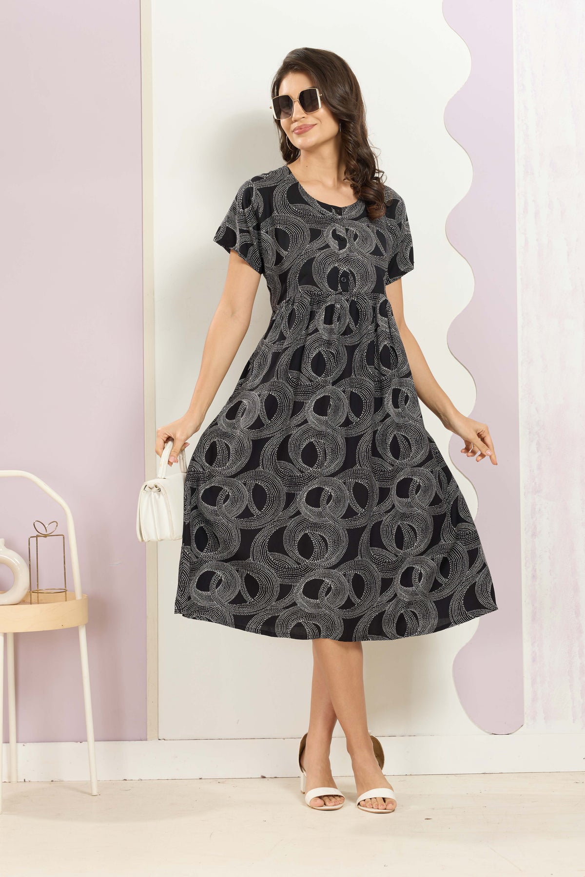 Rayon MAXI FROCK Model Nighties | Round Neck & Side Pocket | Pleated Frock MAXI Style | Trendy Collection's for Stylish Women & Teenage Girl (FRH)