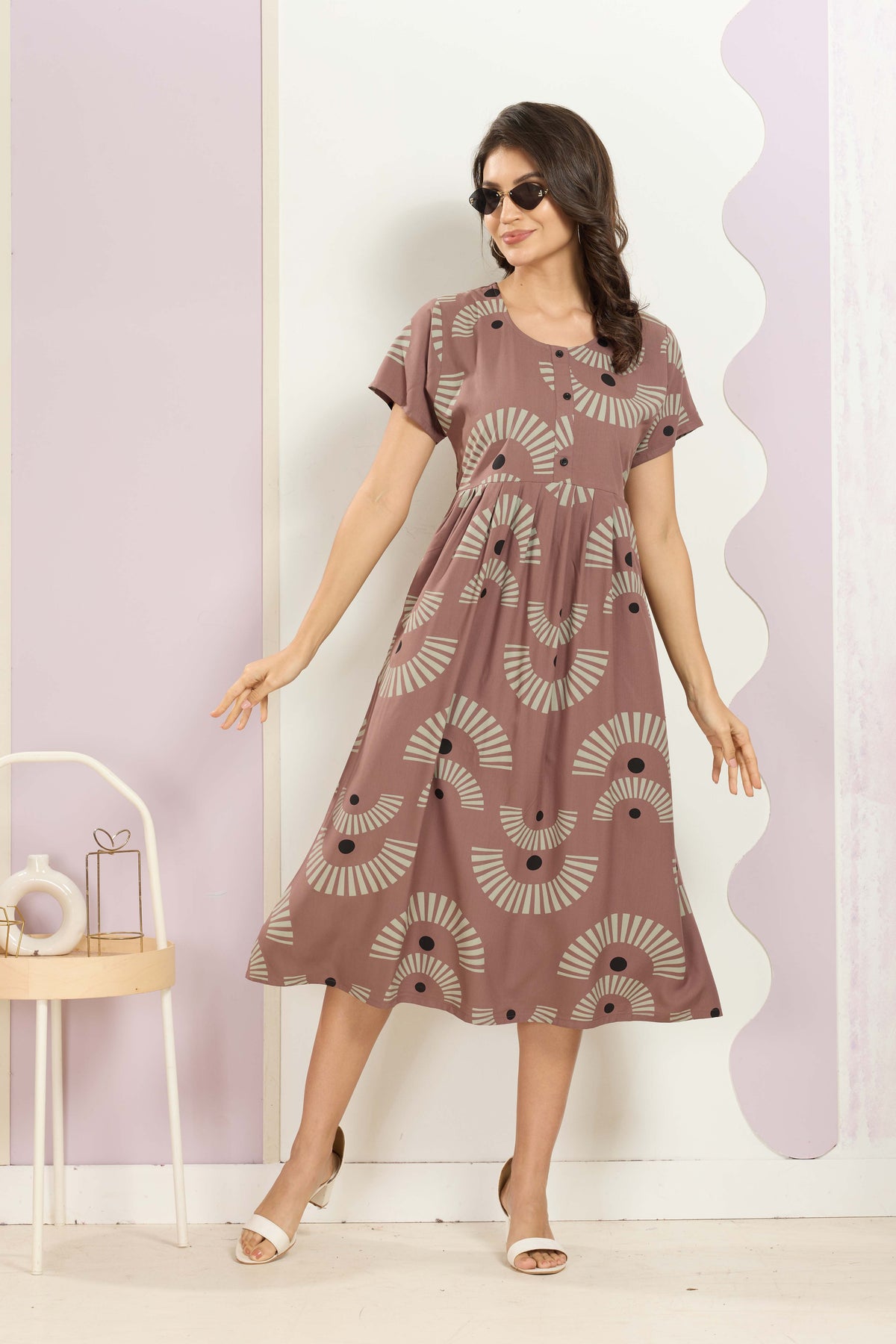 Rayon MAXI FROCK Model Nighties | Round Neck & Side Pocket | Pleated Frock MAXI Style | Trendy Collection's for Stylish Women & Teenage Girl (FRH)
