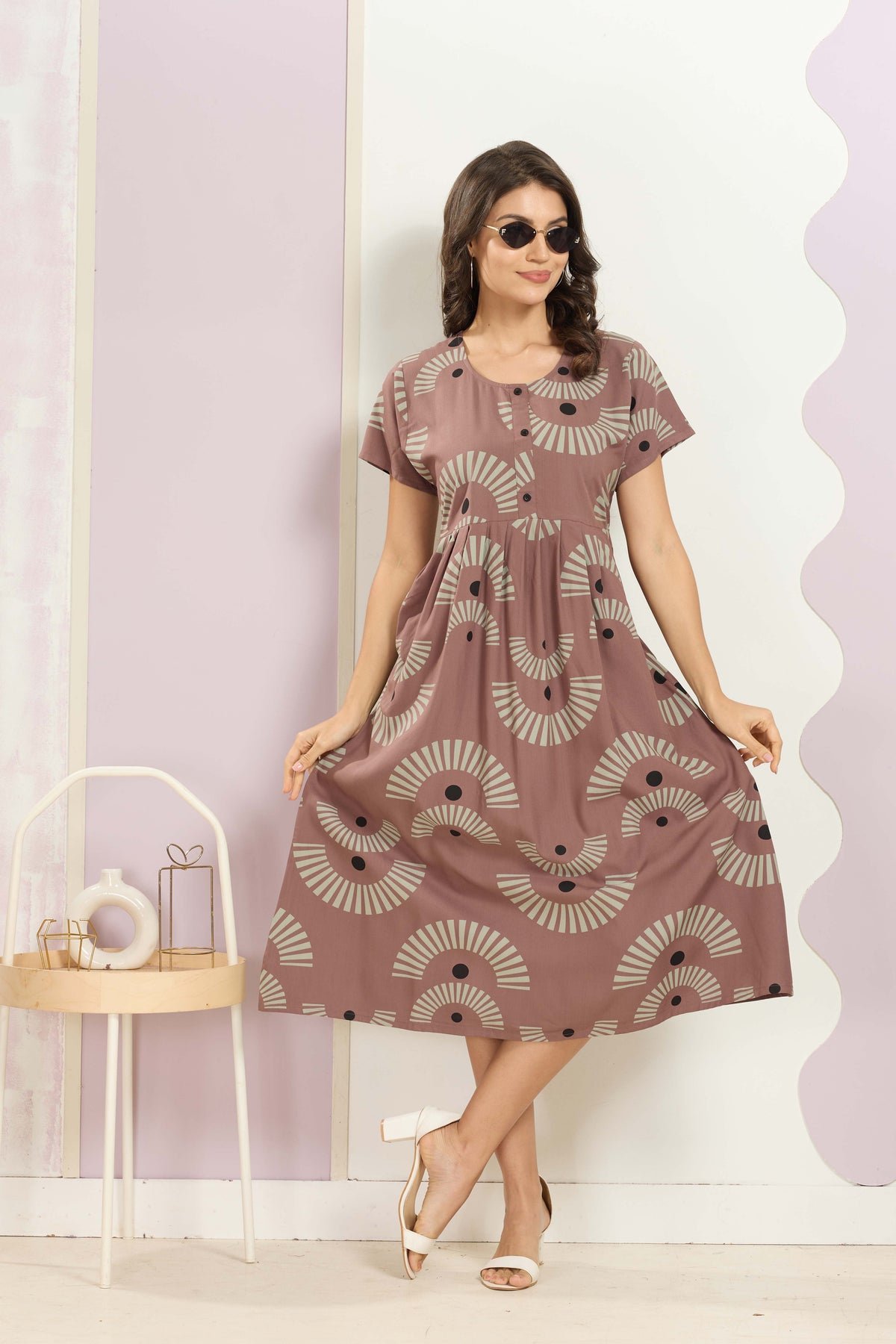 Rayon MAXI FROCK Model Nighties | Round Neck & Side Pocket | Pleated Frock MAXI Style | Trendy Collection's for Stylish Women & Teenage Girl (FRH)