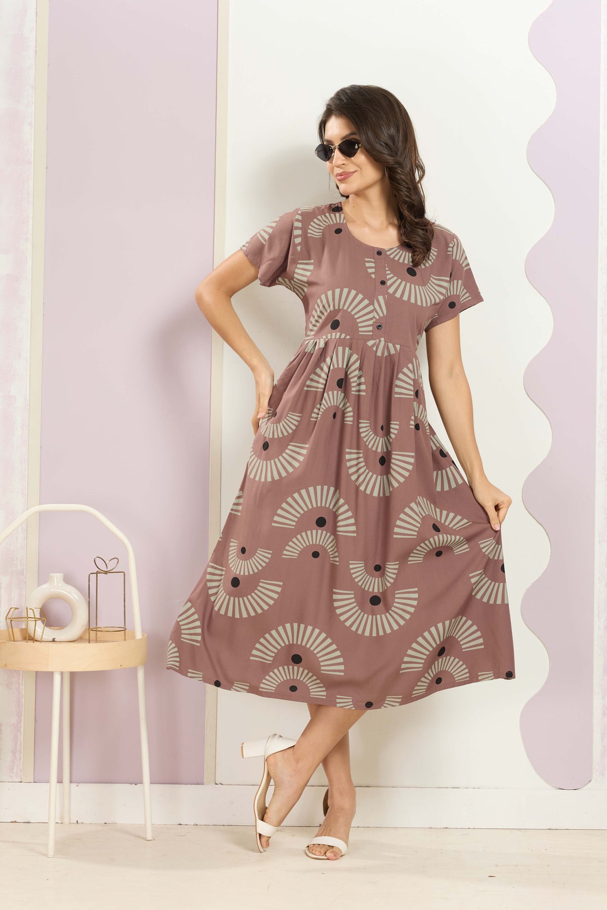 Rayon MAXI FROCK Model Nighties | Round Neck & Side Pocket | Pleated Frock MAXI Style | Trendy Collection's for Stylish Women & Teenage Girl (FRH)