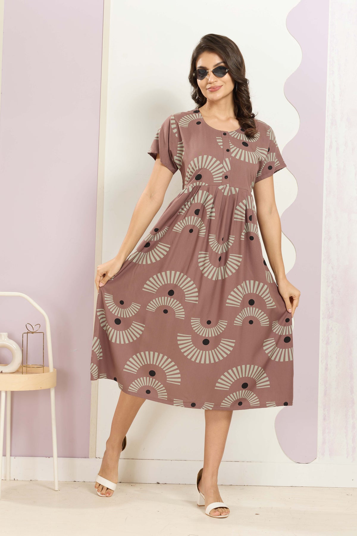 Rayon MAXI FROCK Model Nighties | Round Neck & Side Pocket | Pleated Frock MAXI Style | Trendy Collection's for Stylish Women & Teenage Girl (FRH)