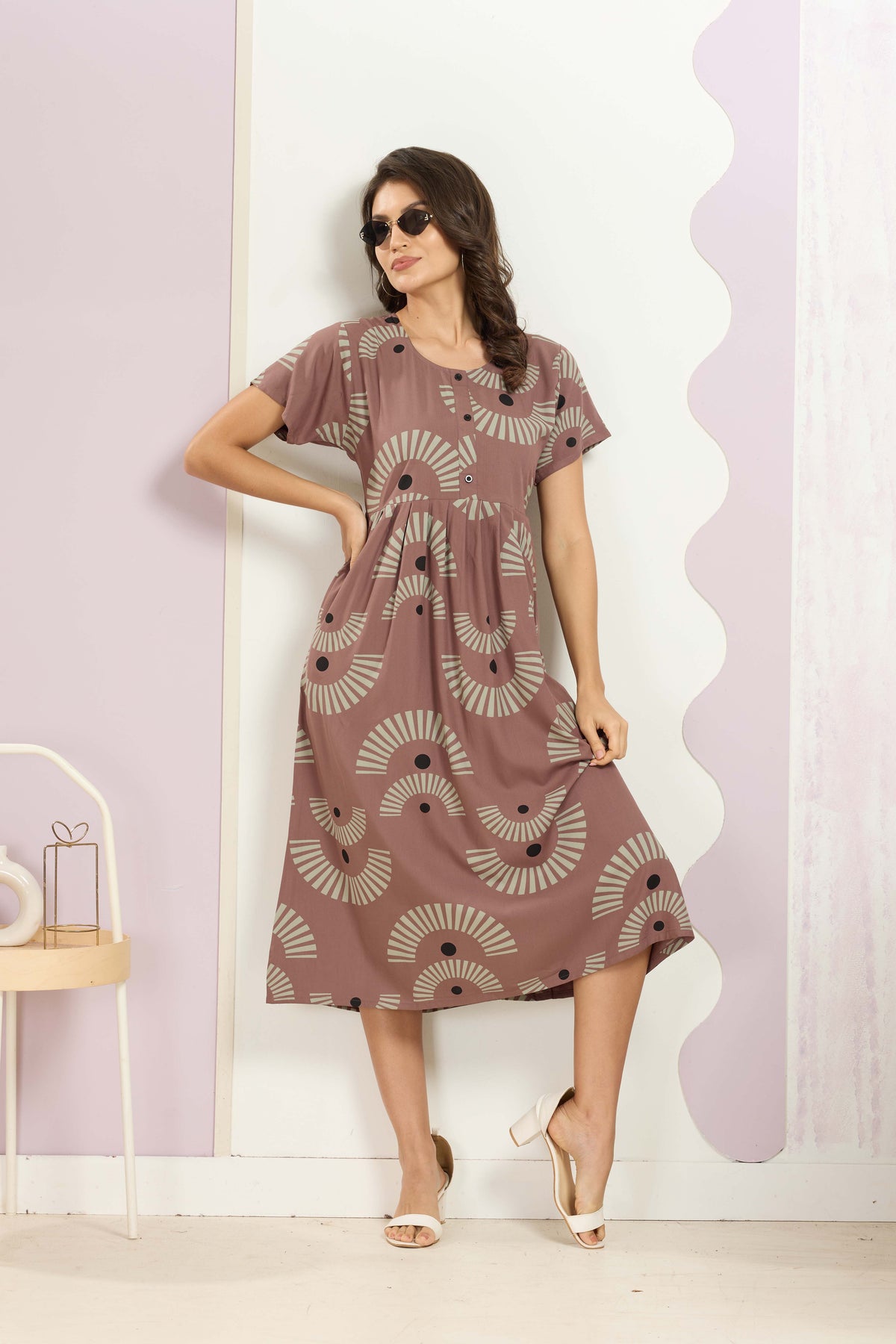 Rayon MAXI FROCK Model Nighties | Round Neck & Side Pocket | Pleated Frock MAXI Style | Trendy Collection's for Stylish Women & Teenage Girl (FRH)