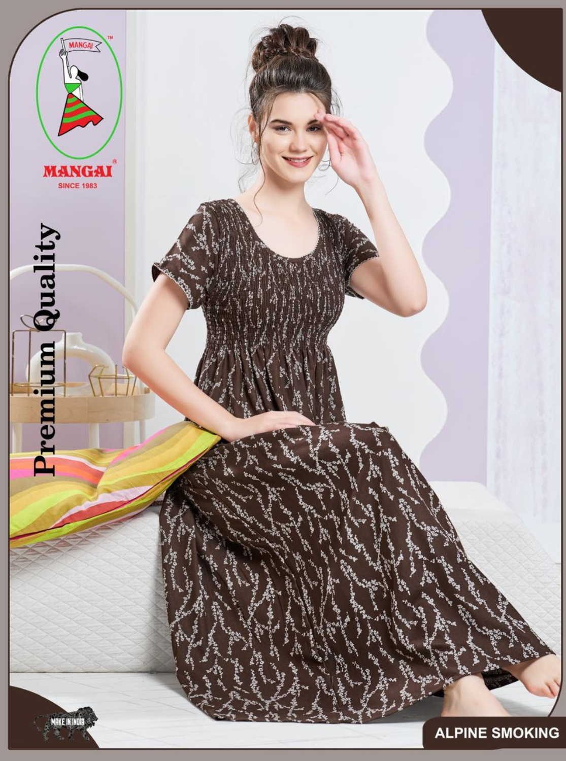 ALPINE Smocking Nighty | Beautiful Pleated Design | Side Pocket | Stylish Nighty for Trendy Women's | Your Perfect Nightwear Collection's (SAP)