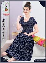 ALPINE Smocking Nighty | Beautiful Pleated Design | Side Pocket | Stylish Nighty for Trendy Women's | Your Perfect Nightwear Collection's (SAP)