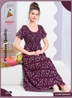 ALPINE Smocking Nighty | Beautiful Pleated Design | Side Pocket | Stylish Nighty for Trendy Women's | Your Perfect Nightwear Collection's (SAP)