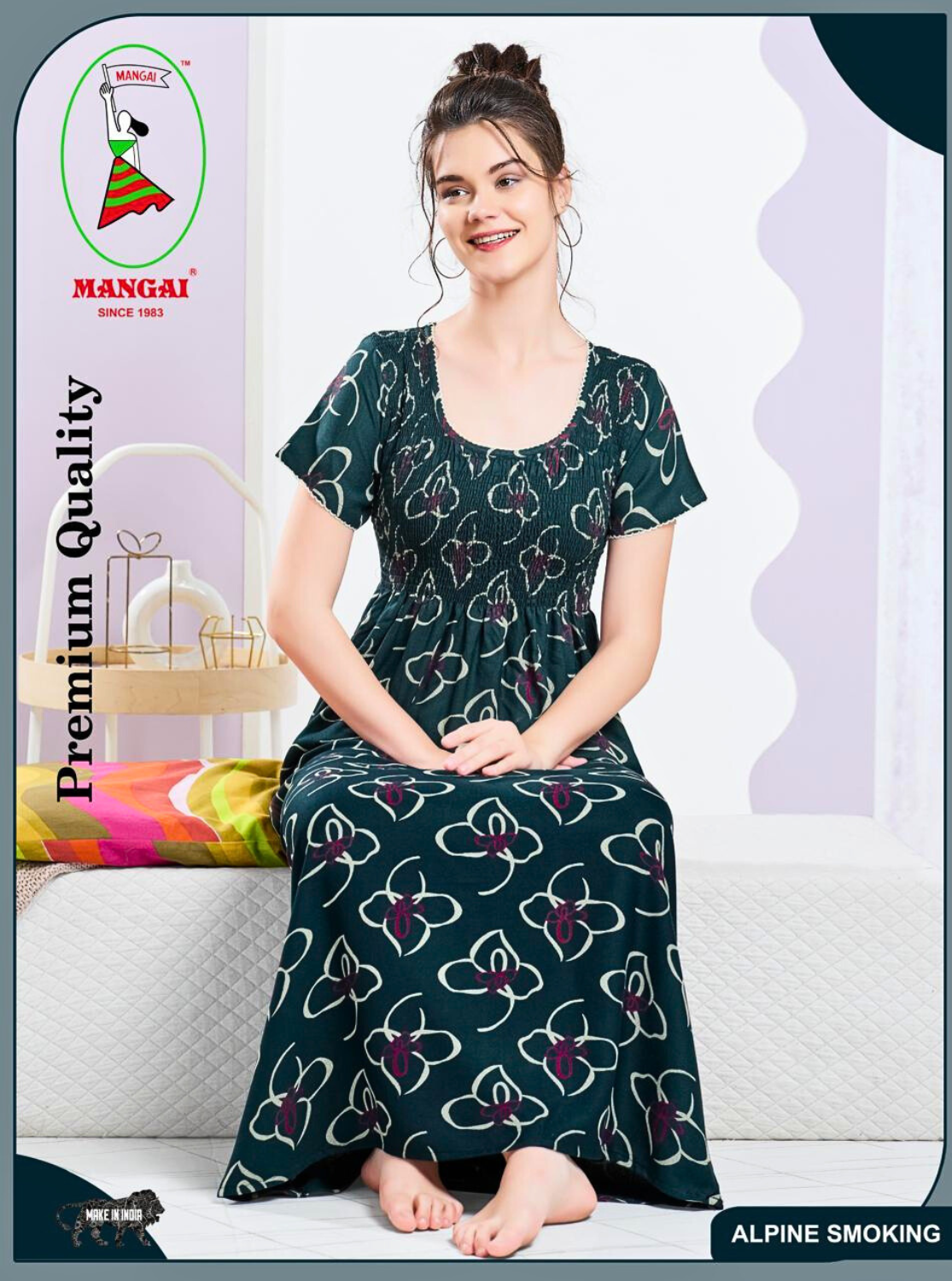 ALPINE Smocking Nighty | Beautiful Pleated Design | Side Pocket | Stylish Nighty for Trendy Women's | Your Perfect Nightwear Collection's (SAP)