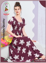 ALPINE Smocking Nighty | Beautiful Pleated Design | Side Pocket | Stylish Nighty for Trendy Women's | Your Perfect Nightwear Collection's (SAP)