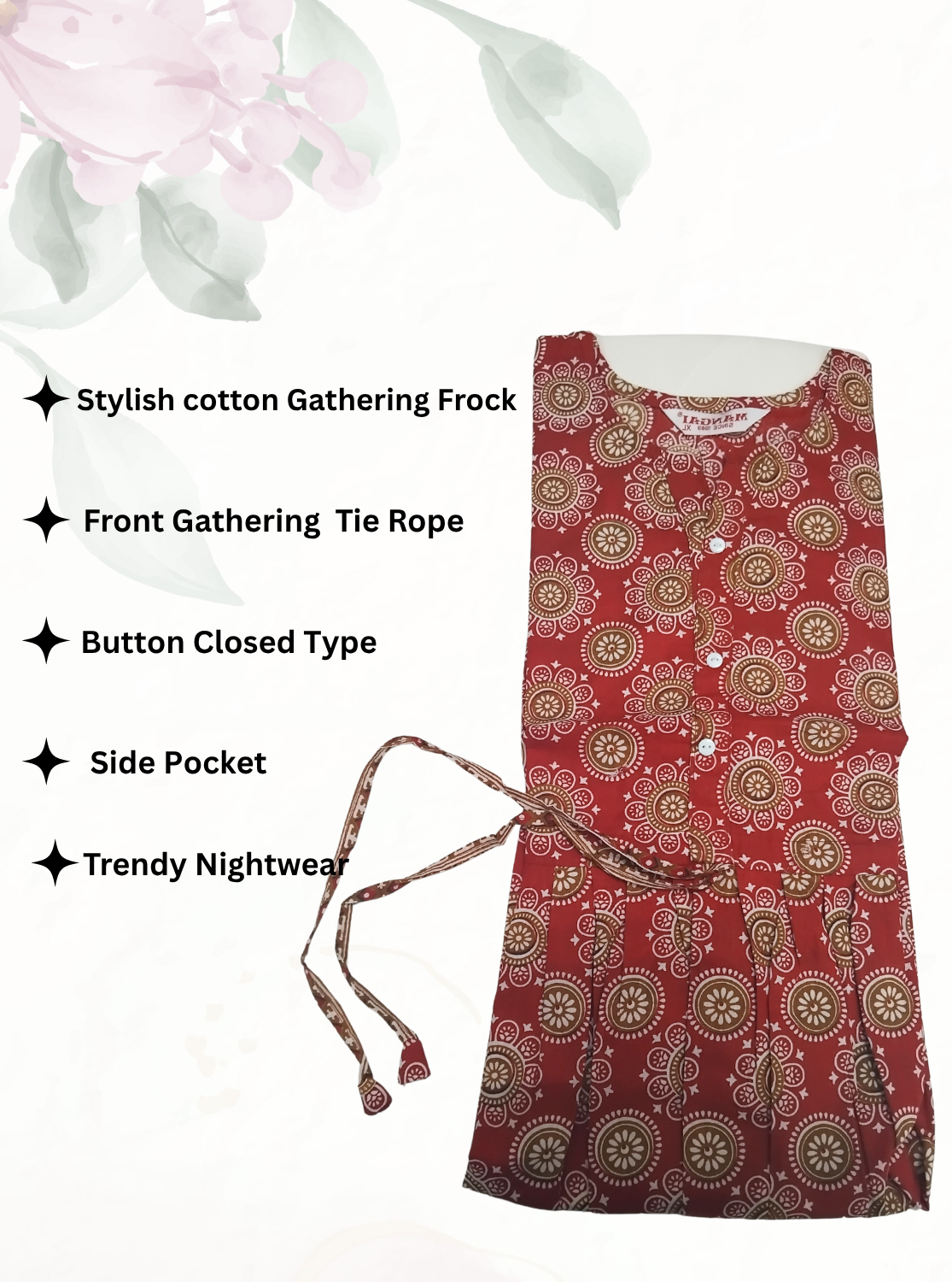 Cotton Gathering Frock for Summer Arrivals | Side Pocket | Elegant Casual Night Wear for Trendy Women's (FKC)