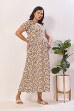 Mustard Yellow Nursing Maxi Dress – White Floral Rayon Pregnancy Wear with Adjustable Back Tie - Maternity Frock with Dual Feeding Zippers (RMF)