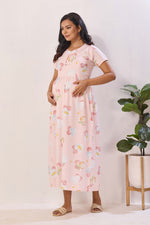 Mint Green & Peach Premium Rayon Maternity Frock with Dual Feeding Zippers - Nursing Maxi Dress – Mint Peach Heart Print Pregnancy Wear with Adjustable Back Tie (RMF)