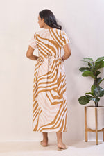 Orange & White Zebra Print Nursing Maxi Dress – Rayon Pregnancy Wear with Adjustable Back Tie - Geometric Maternity Frock with Dual Feeding Zippers (RMF)