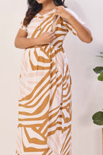 Orange & White Zebra Print Nursing Maxi Dress – Rayon Pregnancy Wear with Adjustable Back Tie - Geometric Maternity Frock with Dual Feeding Zippers (RMF)