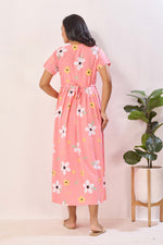 Black Rayon Nursing Maxi Dress – White Daisy Print Pregnancy Wear with Adjustable Back Tie Rope - Maternity Frock with Dual Feeding Zippers (RMF)