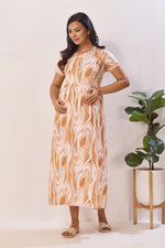 Rose Marble Premium Rayon Maternity Frock with Dual Feeding Zippers - Rayon Nursing Maxi Dress – Pink Abstract Swirl Pregnancy Wear with Adjustable Back Tie (RMF)