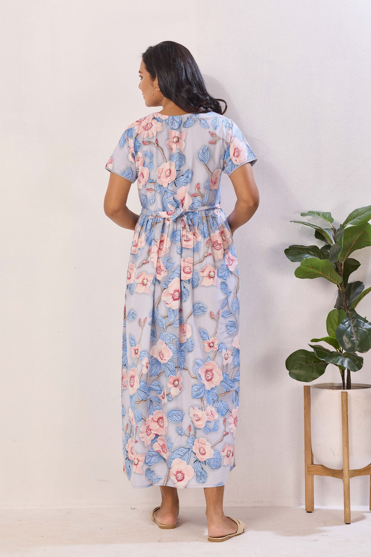 Soft Rayon Abstract Floral Feeding Frock – Sage Green Maternity Wear with Invisible Zipper - Maternity & Nursing Maxi Frock with Side Pockets (RMF)